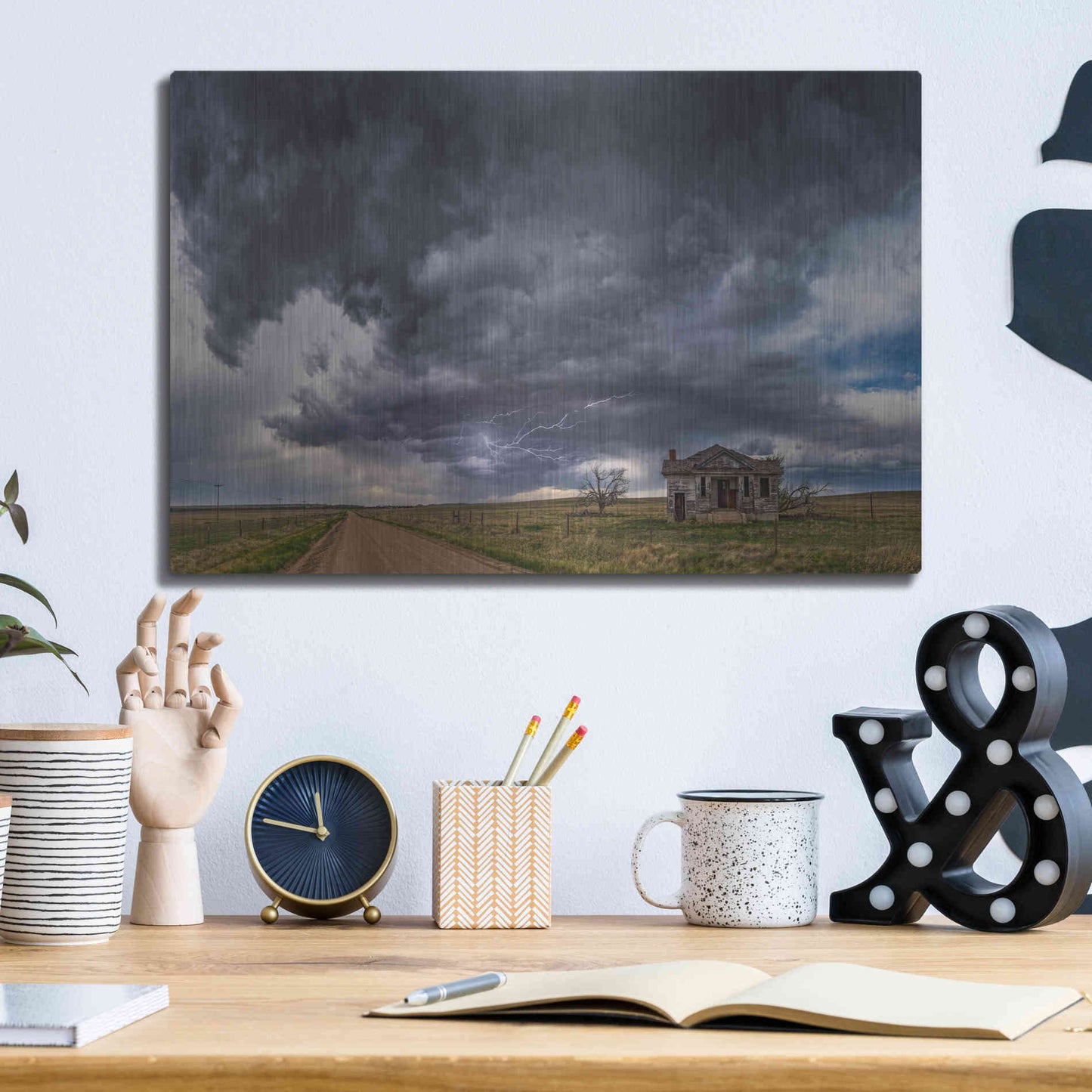 Luxe Metal Art 'Pawnee School Storm' by Darren White, Metal Wall Art,16x12