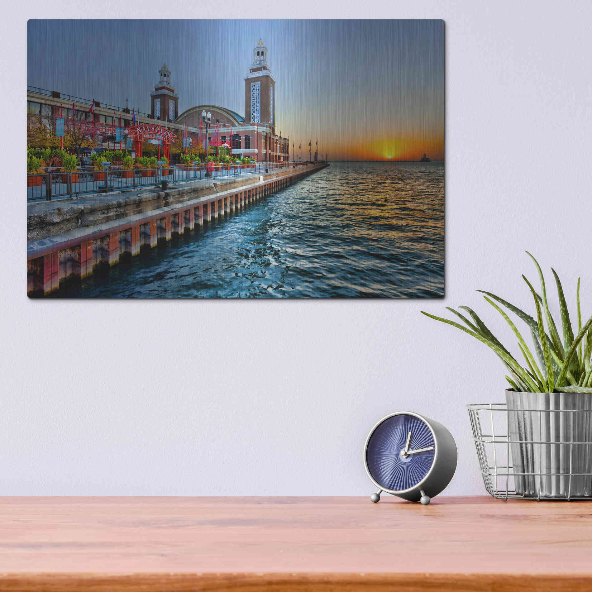 Luxe Metal Art 'Sunrise at the Pier,', Metal Wall Art,16x12