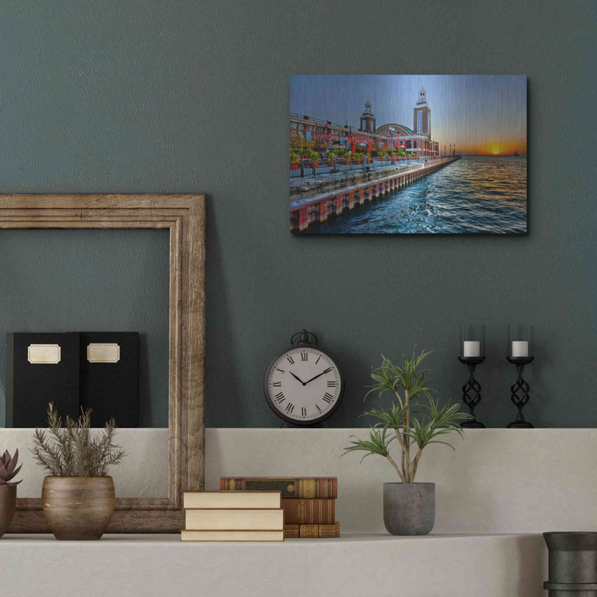 Luxe Metal Art 'Sunrise at the Pier,', Metal Wall Art,16x12