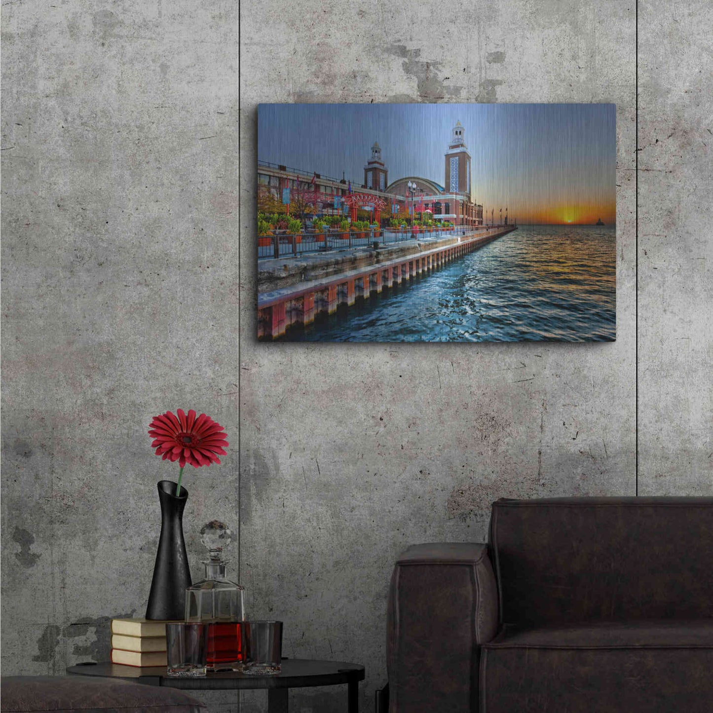 Luxe Metal Art 'Sunrise at the Pier,', Metal Wall Art,36x24