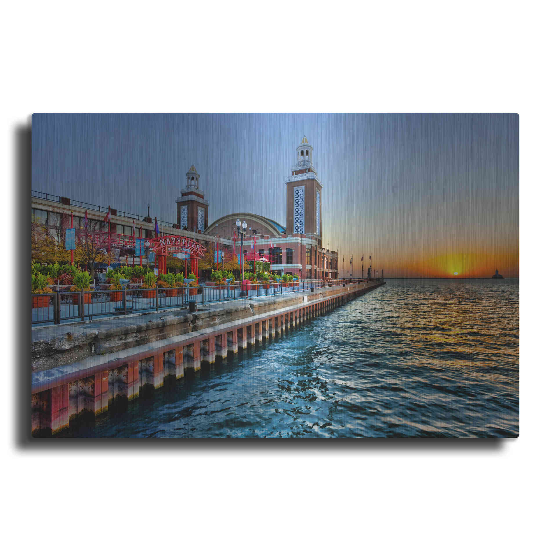 Luxe Metal Art 'Sunrise at the Pier,', Metal Wall Art