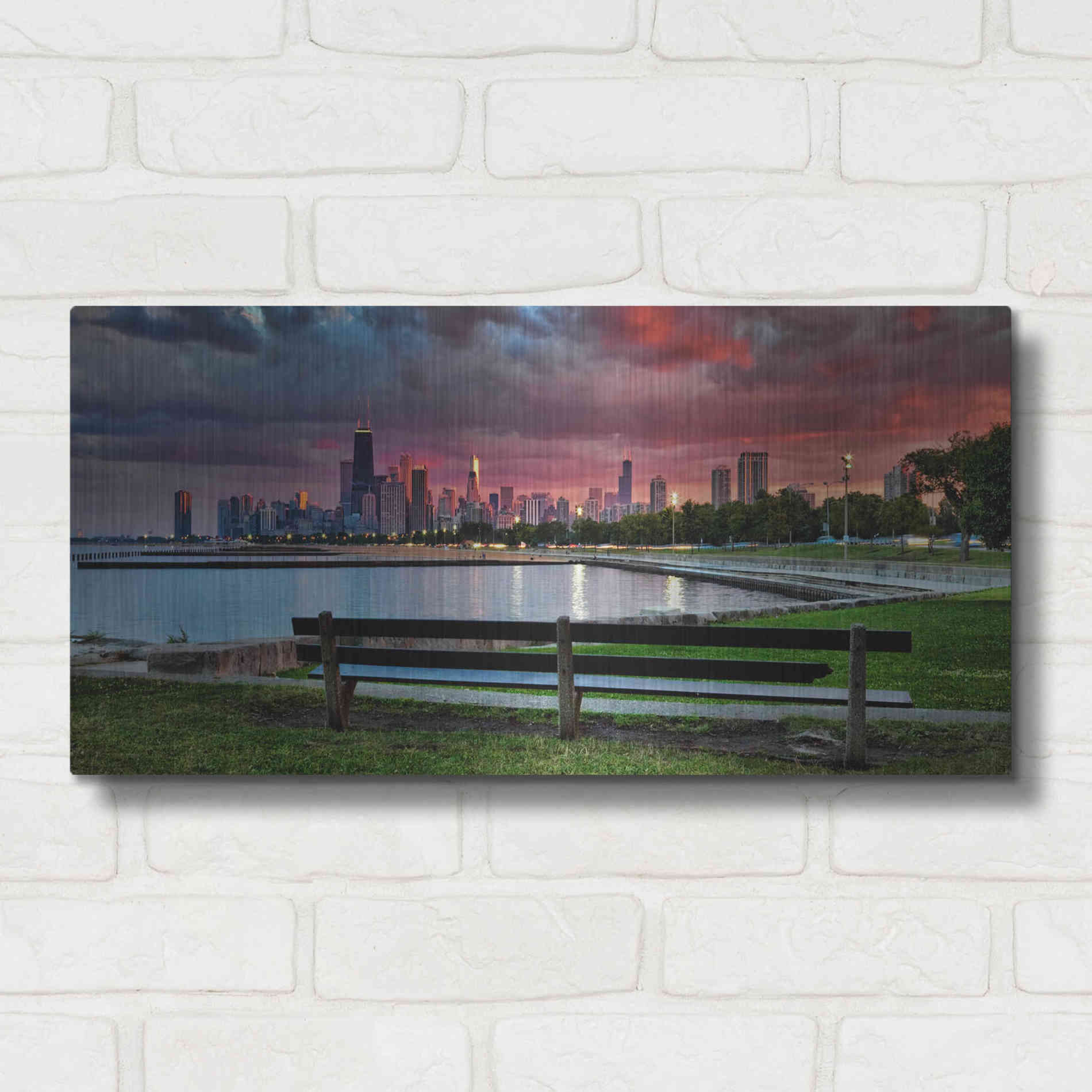 Luxe Metal Art 'North Avenue Beach at Sunset,', Metal Wall Art,24x12