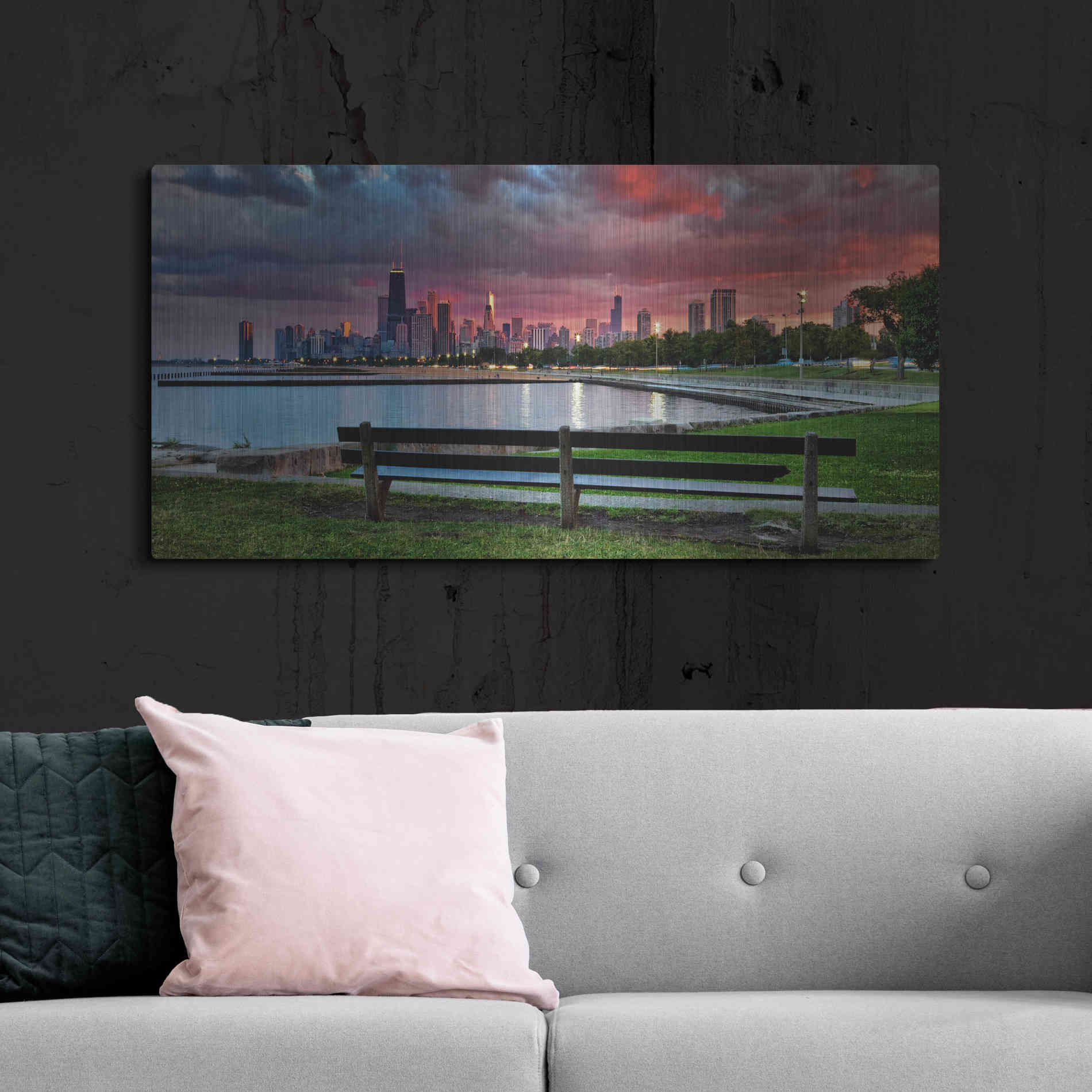 Luxe Metal Art 'North Avenue Beach at Sunset,', Metal Wall Art,48x24