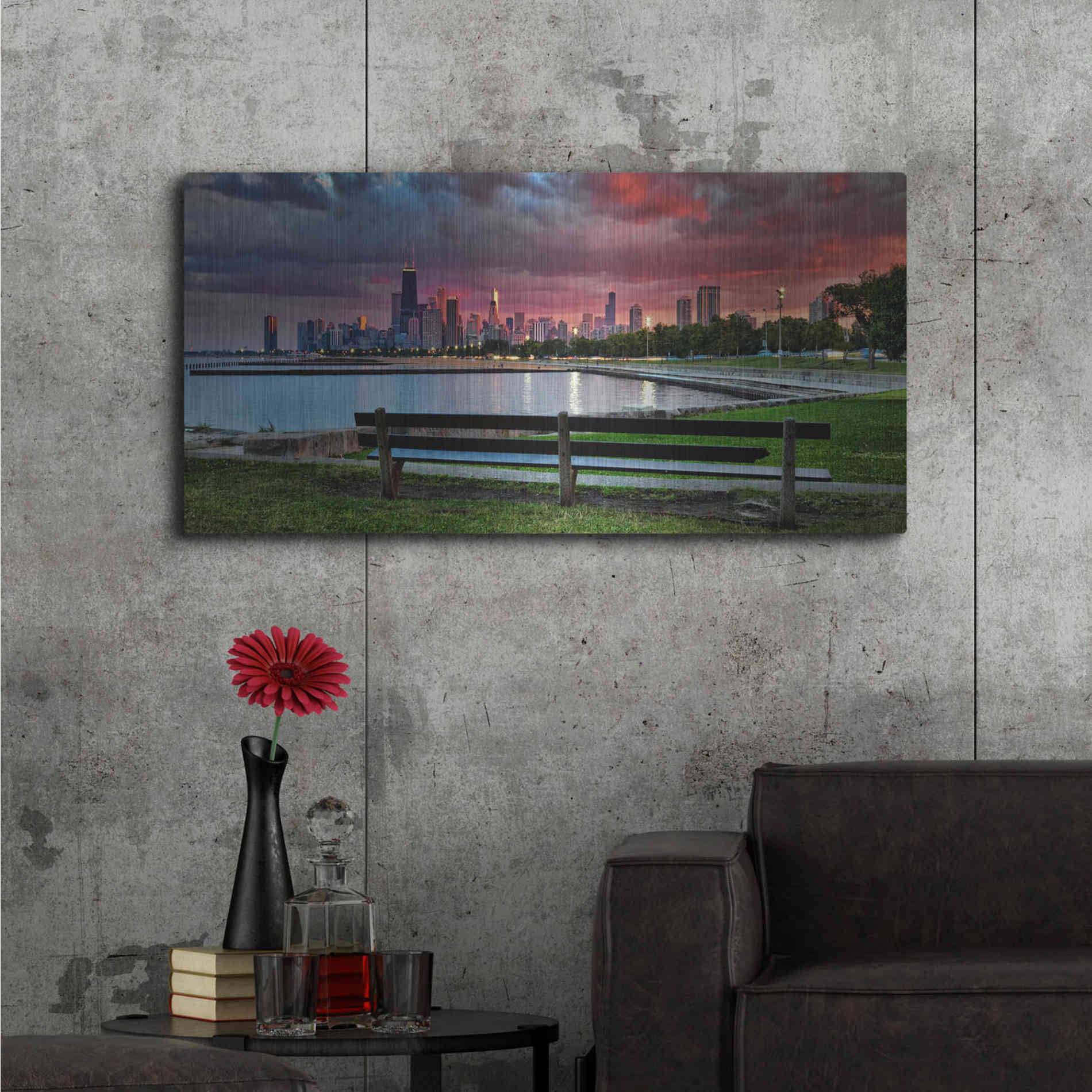 Luxe Metal Art 'North Avenue Beach at Sunset,', Metal Wall Art,48x24