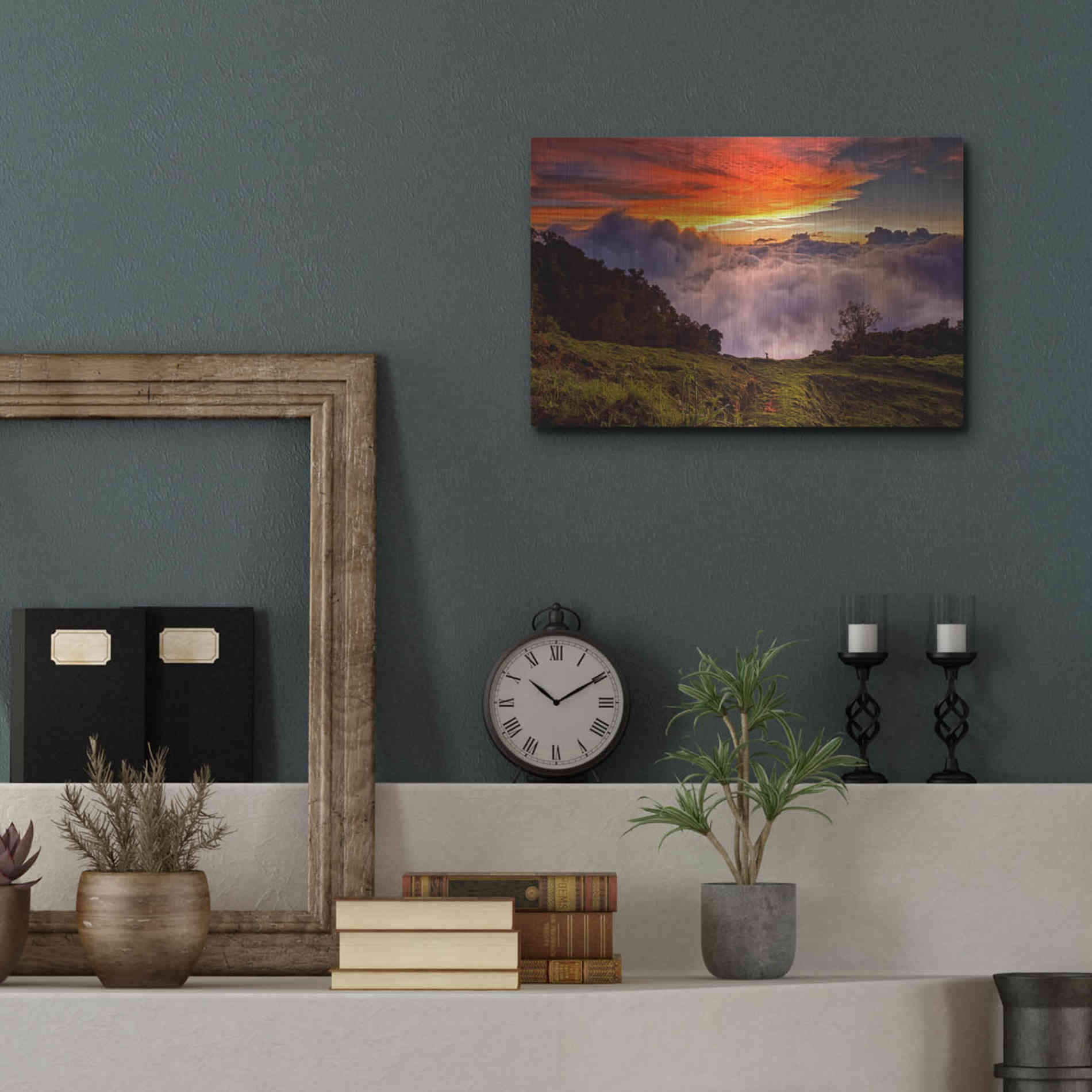 Luxe Metal Art 'Valley Clouds at Sunset,', Metal Wall Art,16x12