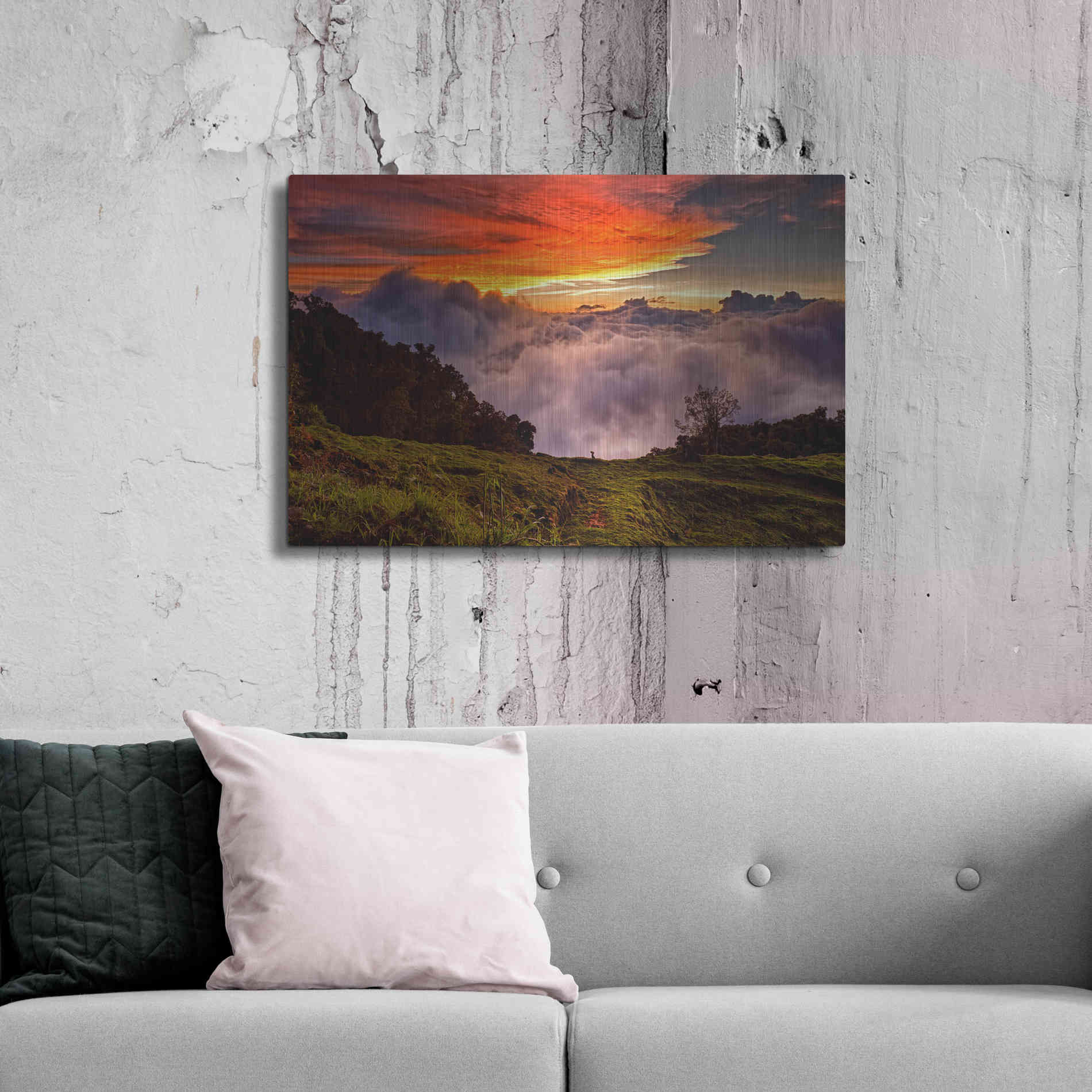 Luxe Metal Art 'Valley Clouds at Sunset,', Metal Wall Art,36x24