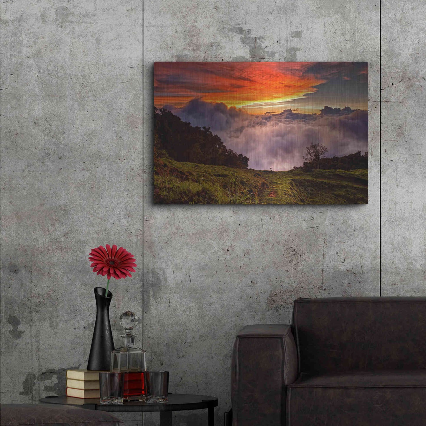 Luxe Metal Art 'Valley Clouds at Sunset,', Metal Wall Art,36x24