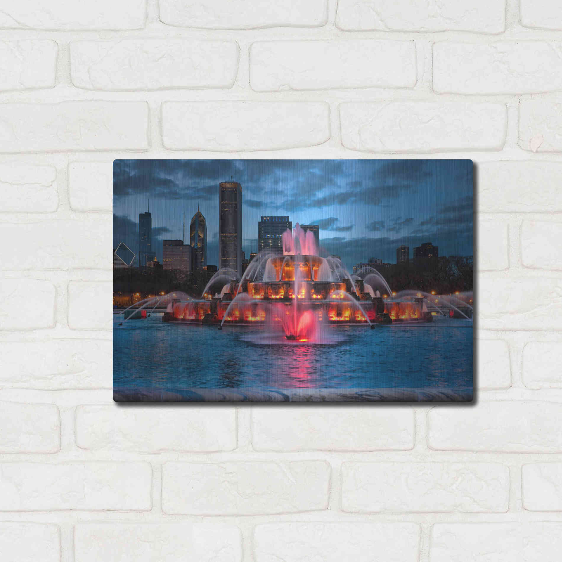 Luxe Metal Art 'Buckingham Fountain Lit,', Metal Wall Art,16x12