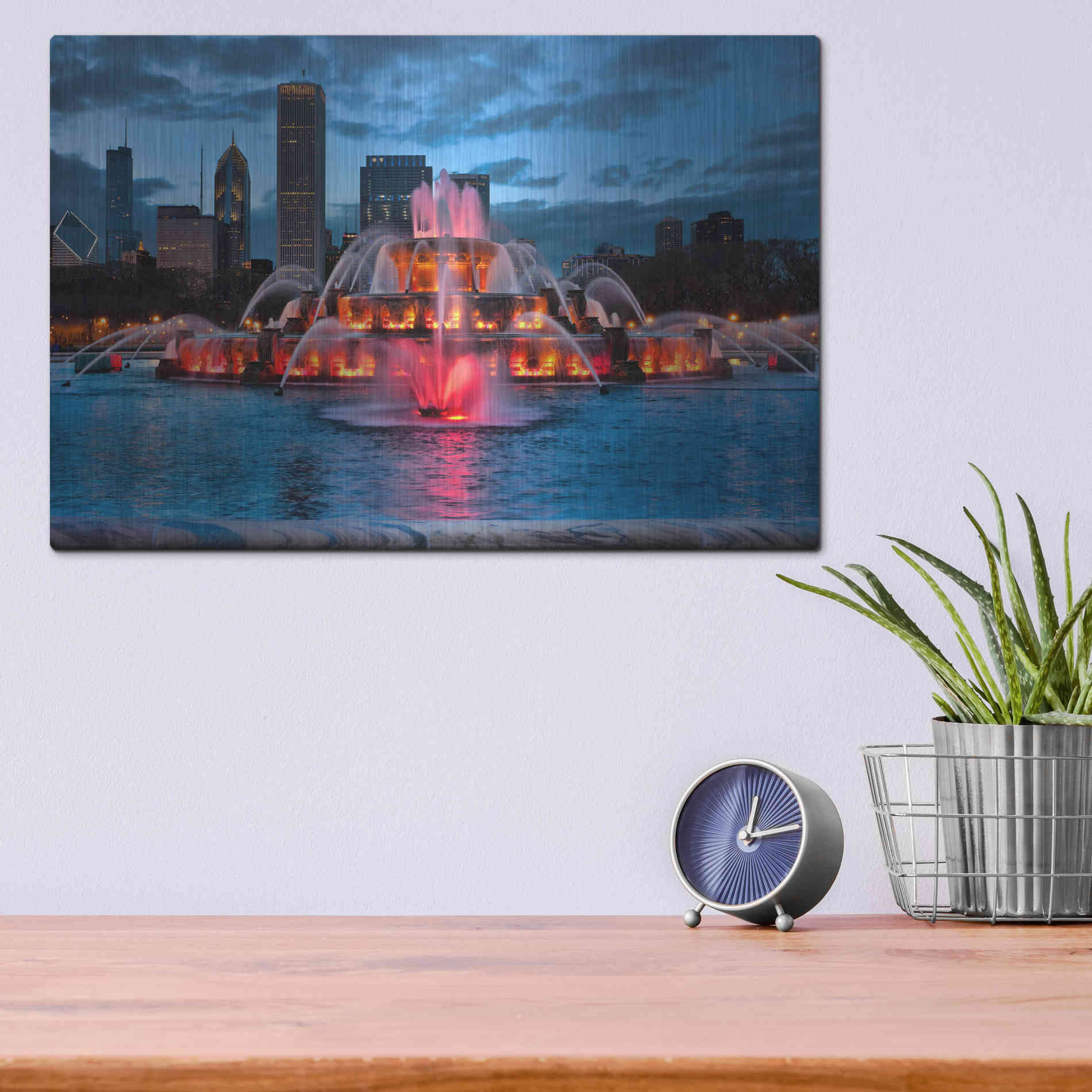 Luxe Metal Art 'Buckingham Fountain Lit,', Metal Wall Art,16x12
