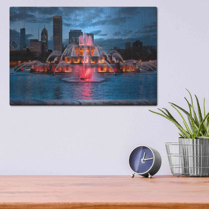 Luxe Metal Art 'Buckingham Fountain Lit,', Metal Wall Art,16x12