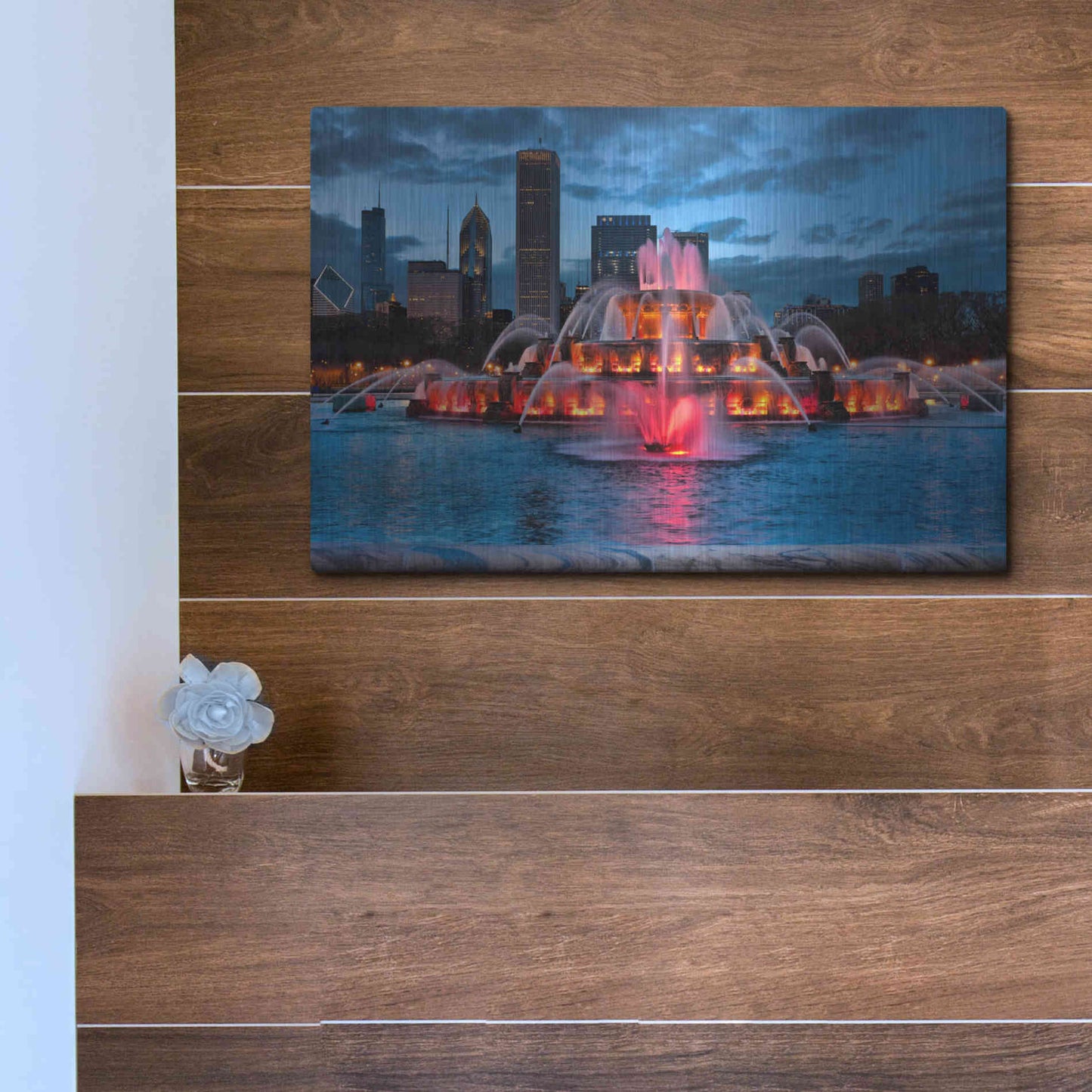 Luxe Metal Art 'Buckingham Fountain Lit,', Metal Wall Art,16x12