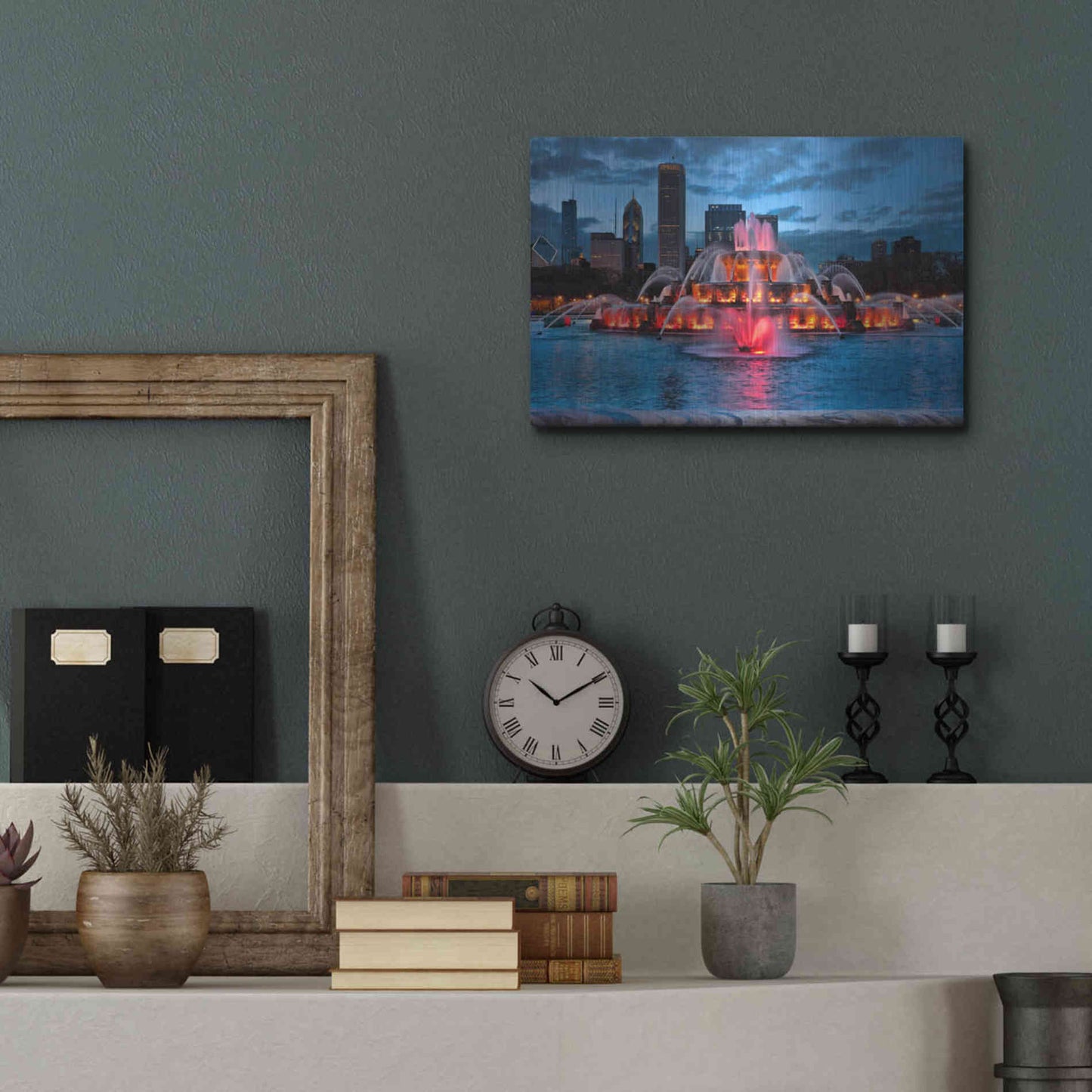 Luxe Metal Art 'Buckingham Fountain Lit,', Metal Wall Art,16x12