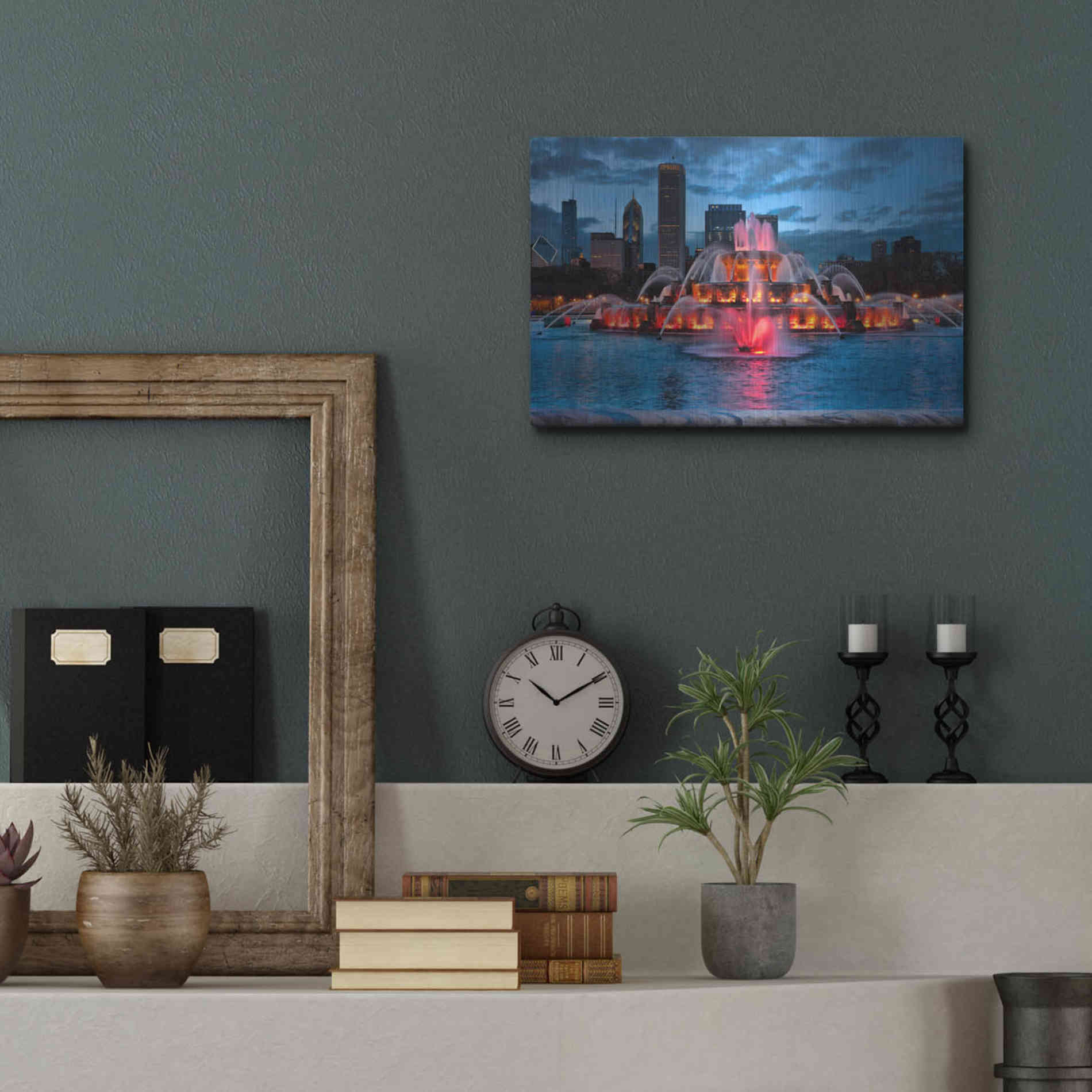 Luxe Metal Art 'Buckingham Fountain Lit,', Metal Wall Art,16x12