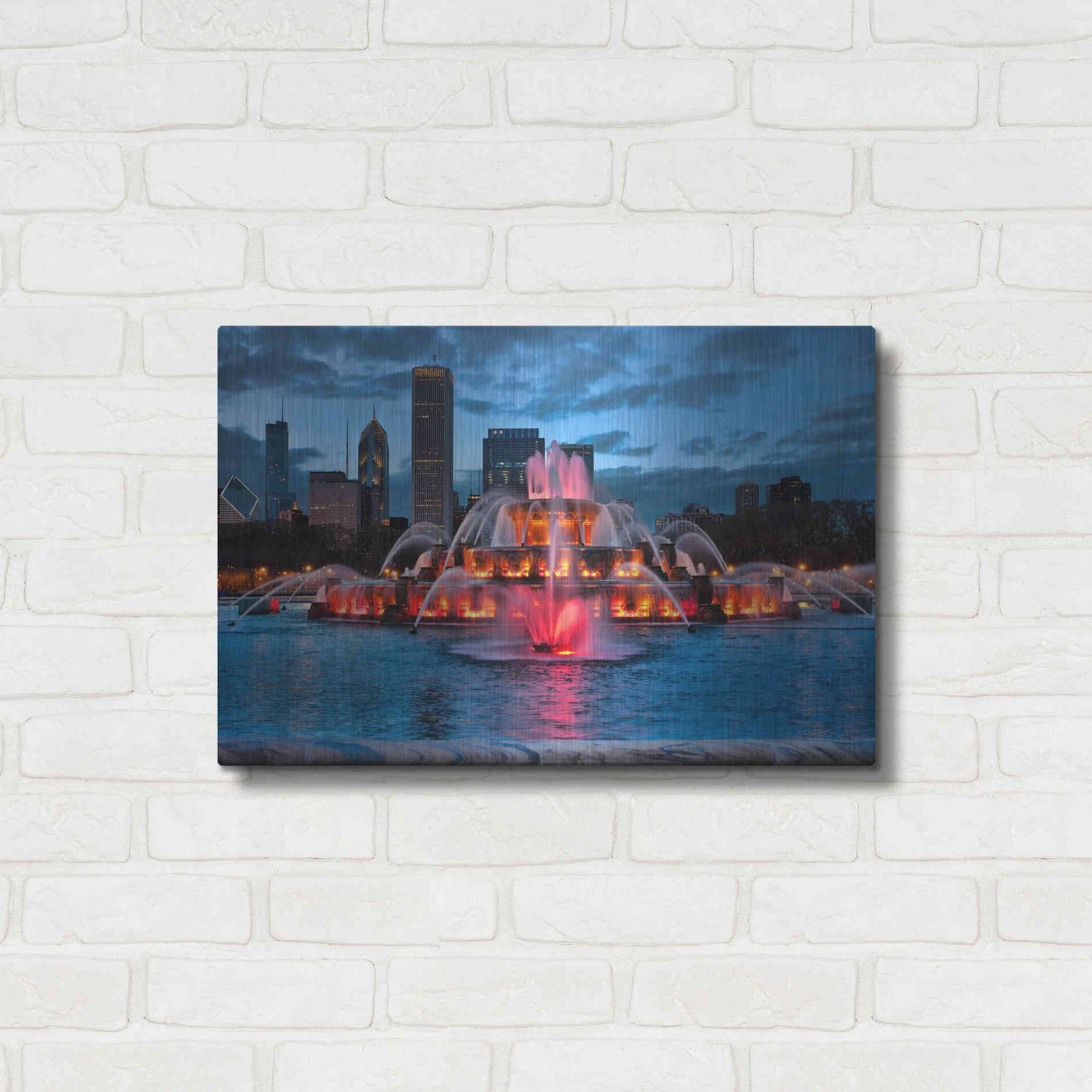 Luxe Metal Art 'Buckingham Fountain Lit,', Metal Wall Art,24x16