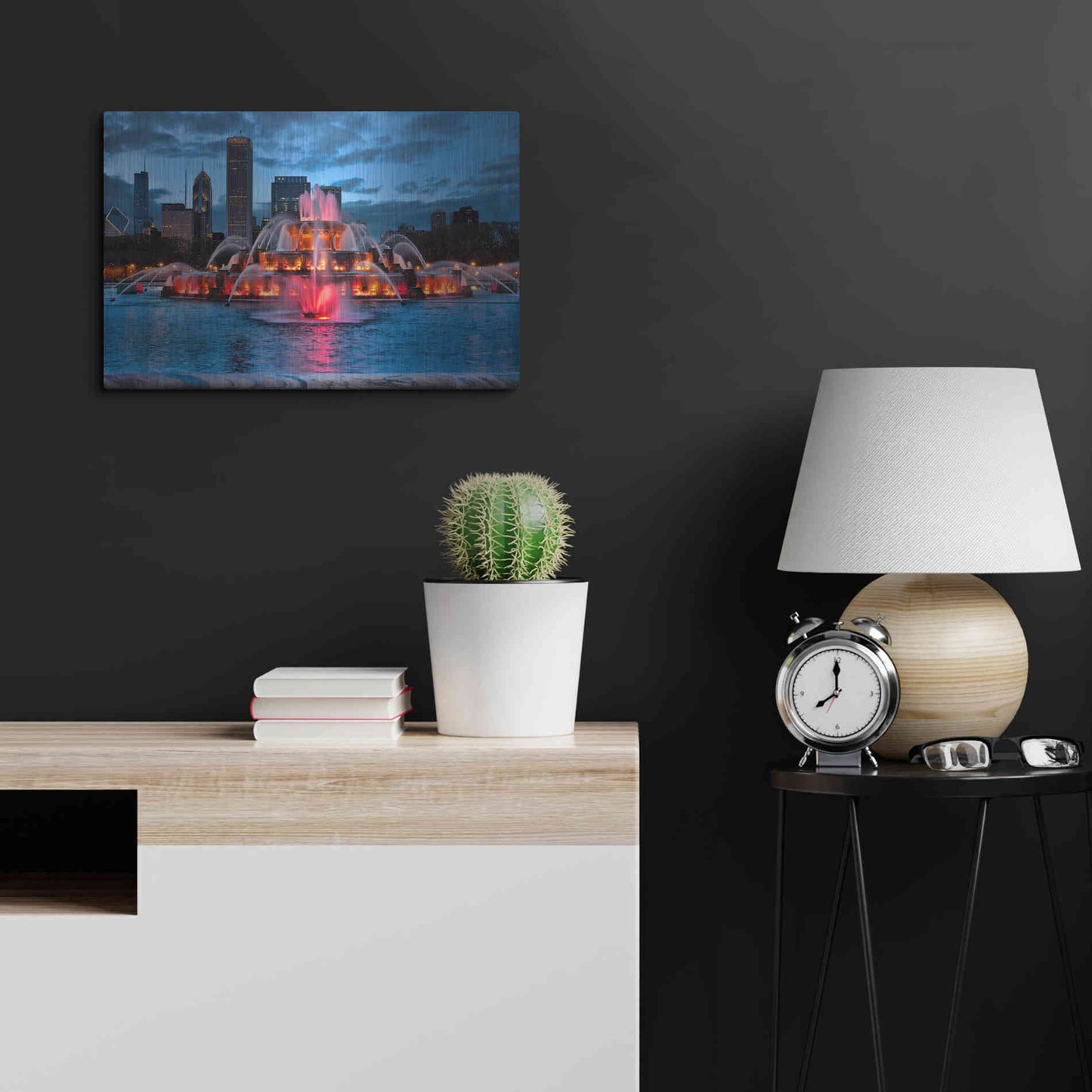 Luxe Metal Art 'Buckingham Fountain Lit,', Metal Wall Art,24x16