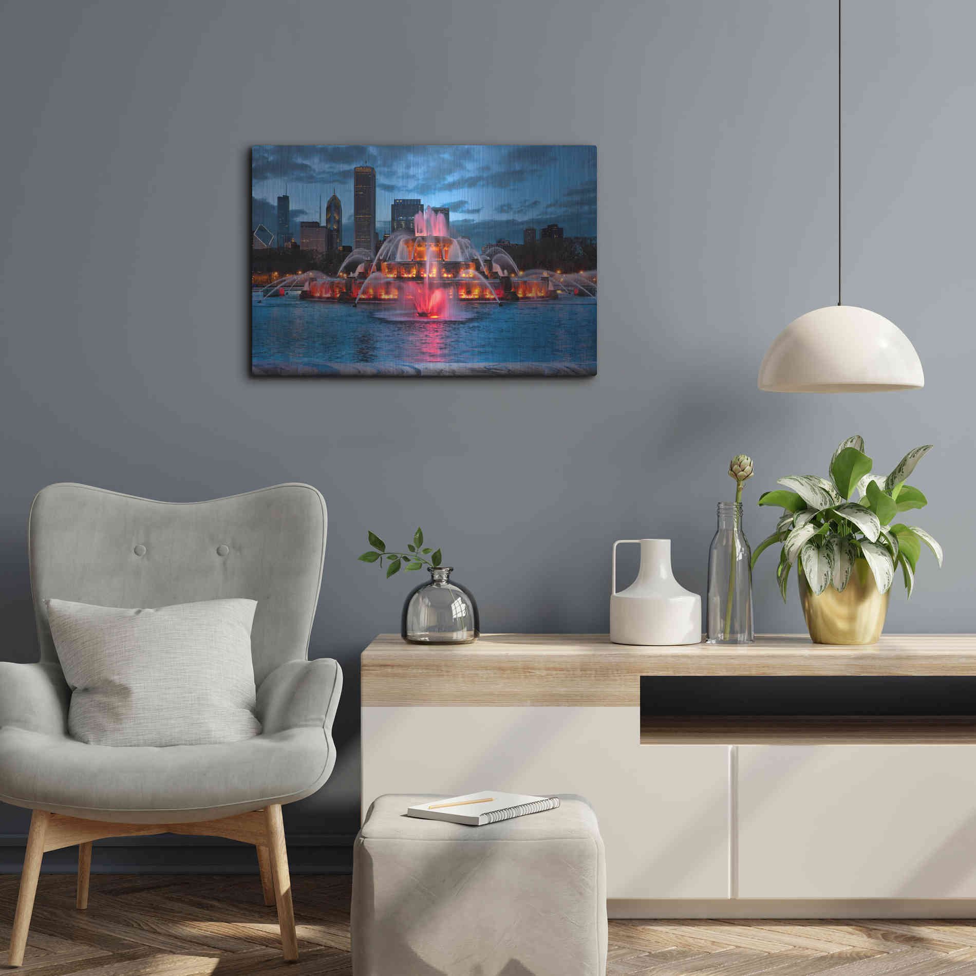 Luxe Metal Art 'Buckingham Fountain Lit,', Metal Wall Art,24x16