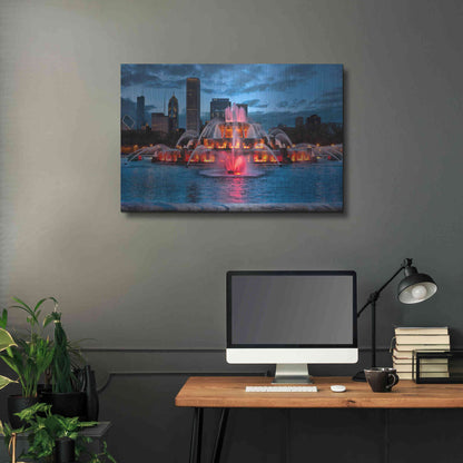 Luxe Metal Art 'Buckingham Fountain Lit,', Metal Wall Art,36x24