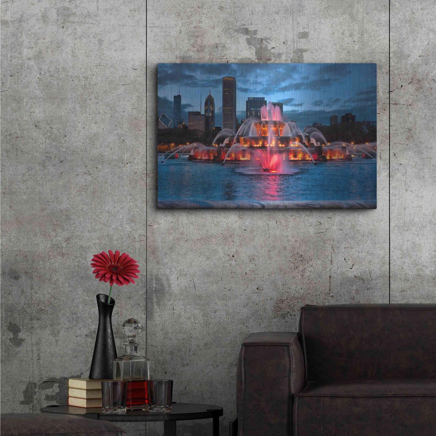 Luxe Metal Art 'Buckingham Fountain Lit,', Metal Wall Art,36x24