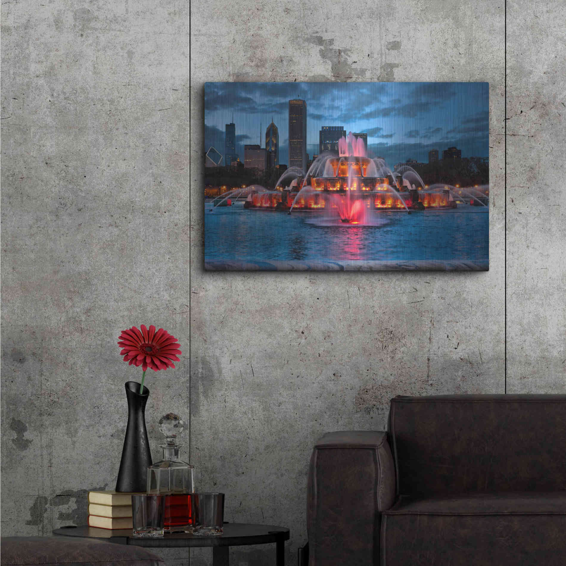 Luxe Metal Art 'Buckingham Fountain Lit,', Metal Wall Art,36x24