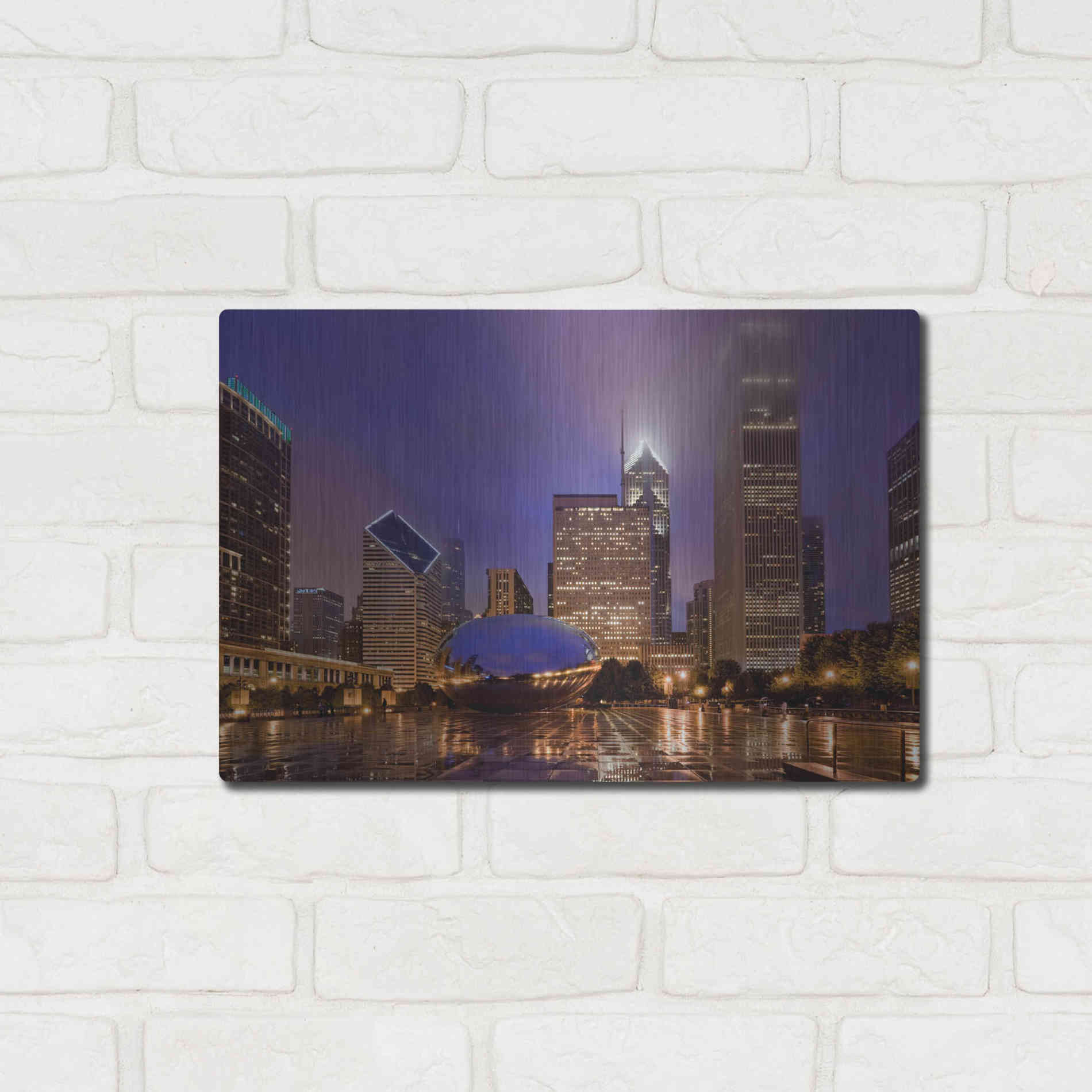 Luxe Metal Art 'The Bean in Autumn Rain,', Metal Wall Art,16x12