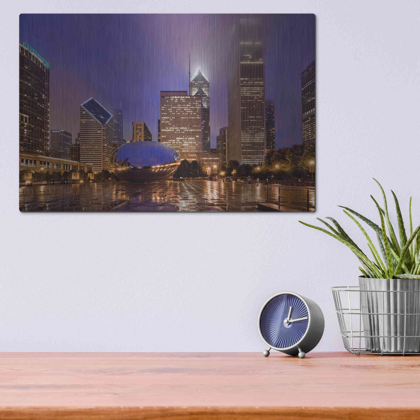 Luxe Metal Art 'The Bean in Autumn Rain,', Metal Wall Art,16x12