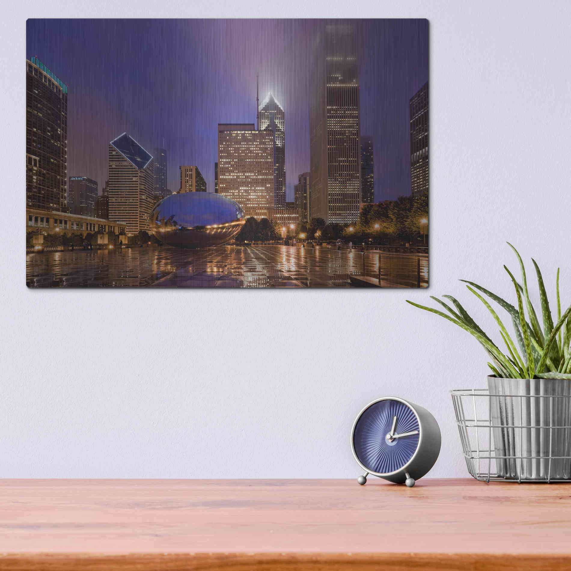Luxe Metal Art 'The Bean in Autumn Rain,', Metal Wall Art,16x12