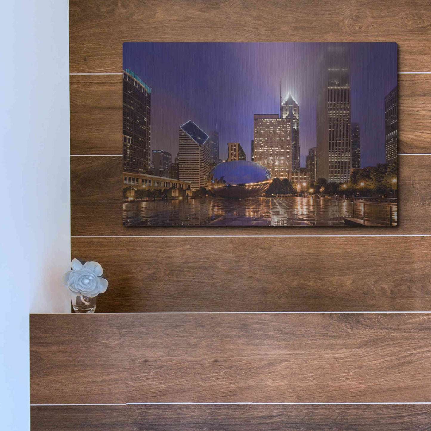Luxe Metal Art 'The Bean in Autumn Rain,', Metal Wall Art,16x12