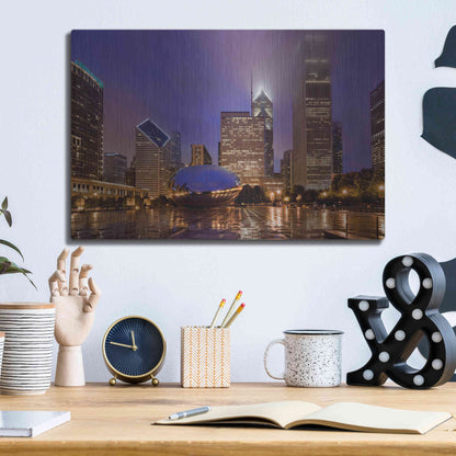 Luxe Metal Art 'The Bean in Autumn Rain,', Metal Wall Art,16x12
