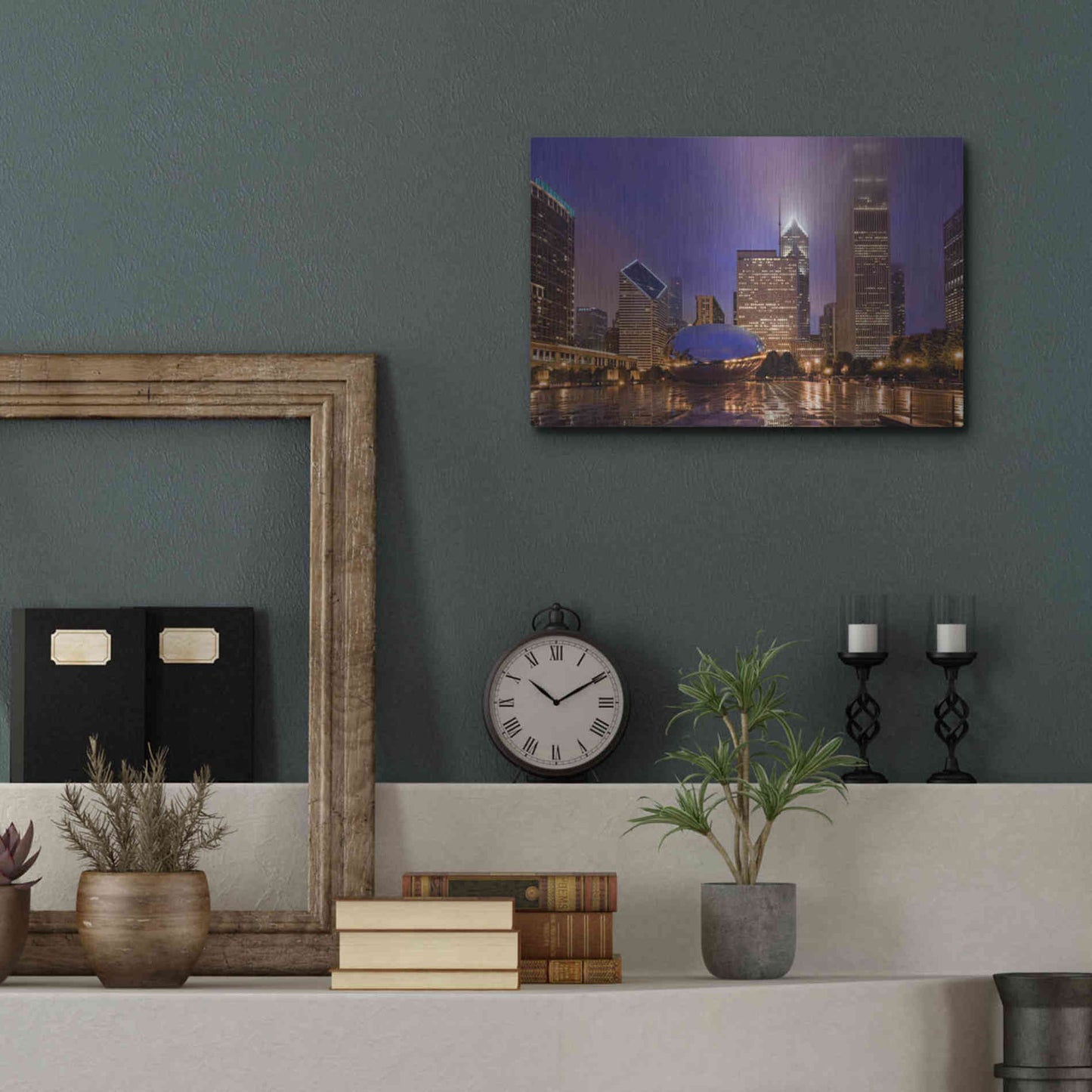 Luxe Metal Art 'The Bean in Autumn Rain,', Metal Wall Art,16x12