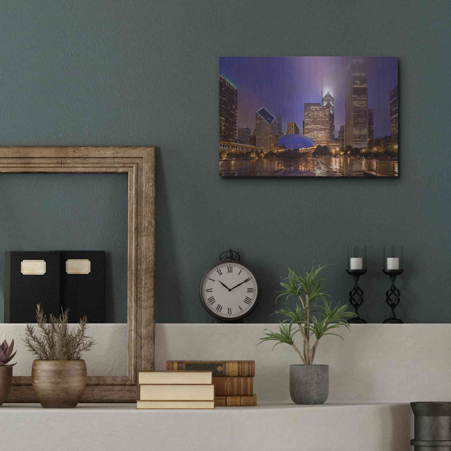 Luxe Metal Art 'The Bean in Autumn Rain,', Metal Wall Art,16x12
