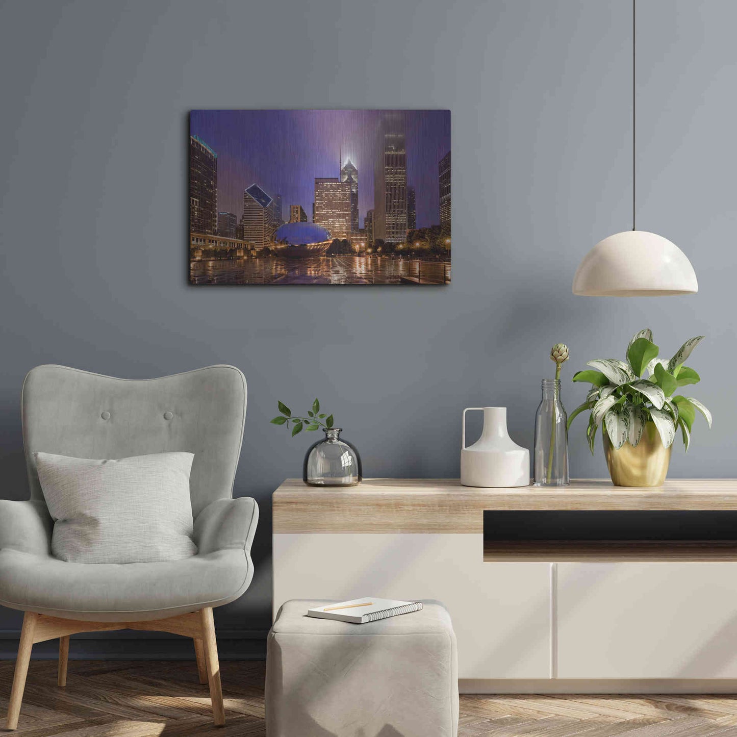 Luxe Metal Art 'The Bean in Autumn Rain,', Metal Wall Art,24x16