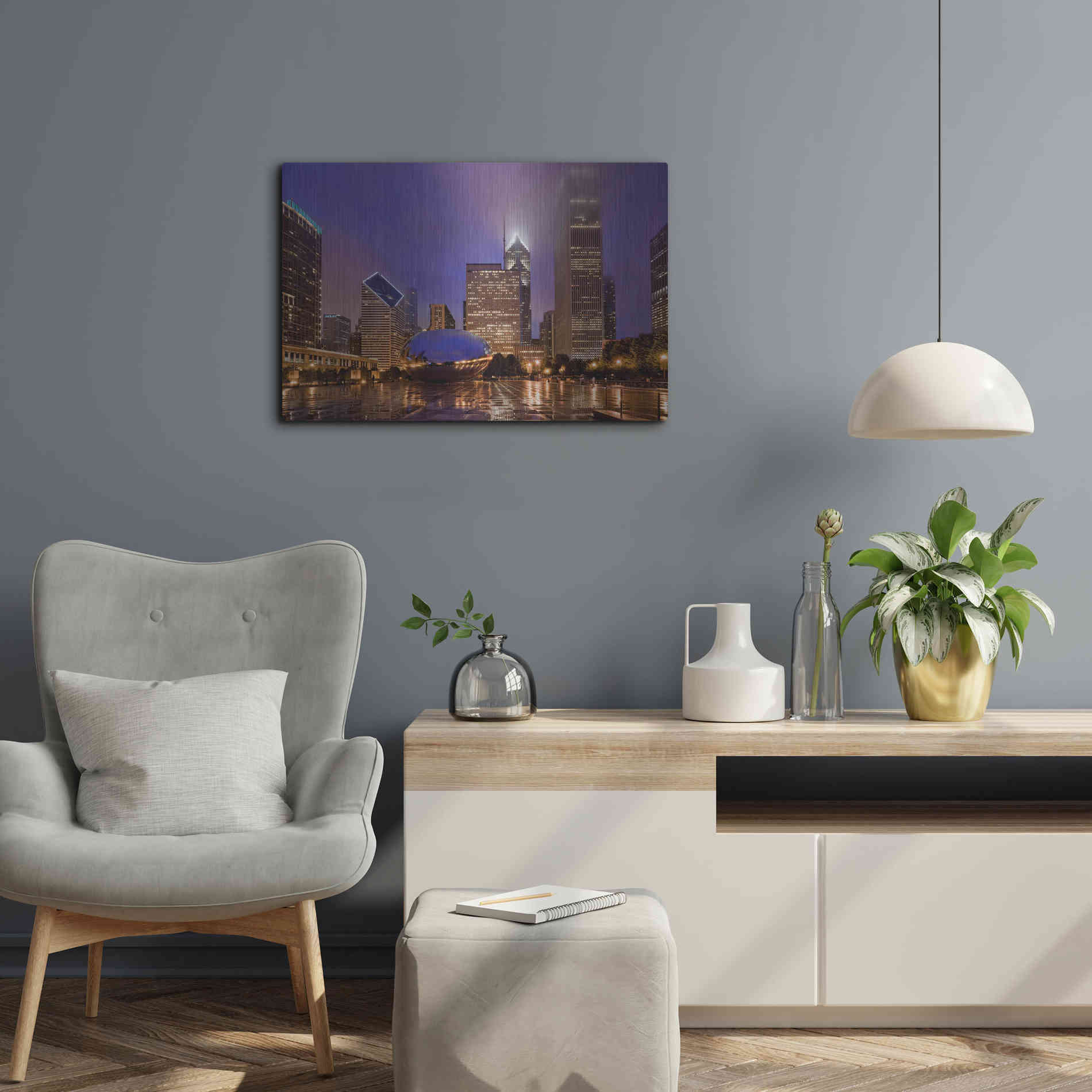 Luxe Metal Art 'The Bean in Autumn Rain,', Metal Wall Art,24x16