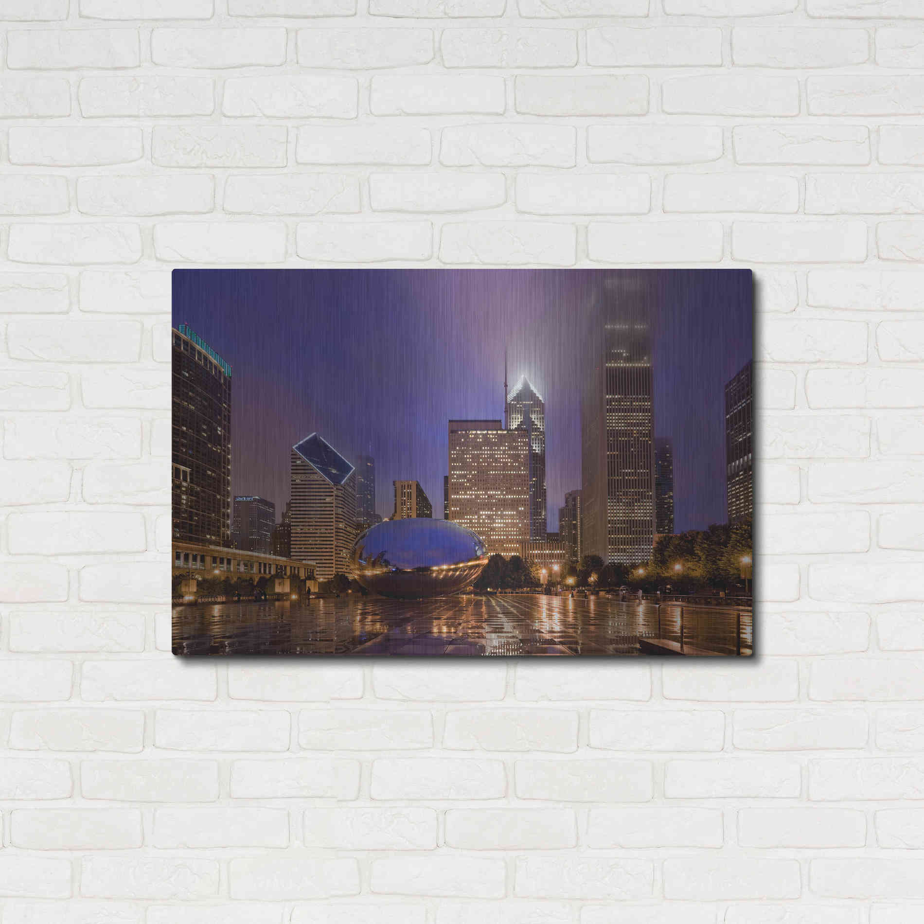 Luxe Metal Art 'The Bean in Autumn Rain,', Metal Wall Art,36x24