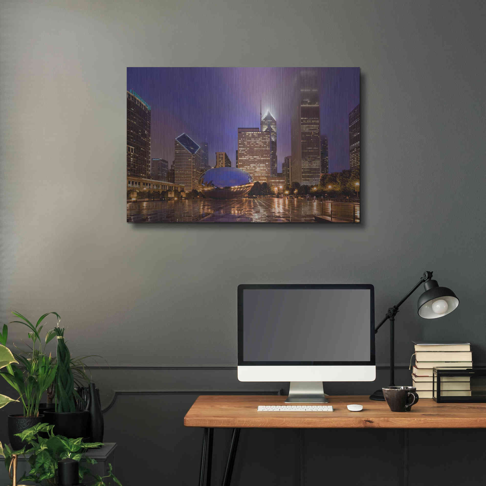 Luxe Metal Art 'The Bean in Autumn Rain,', Metal Wall Art,36x24