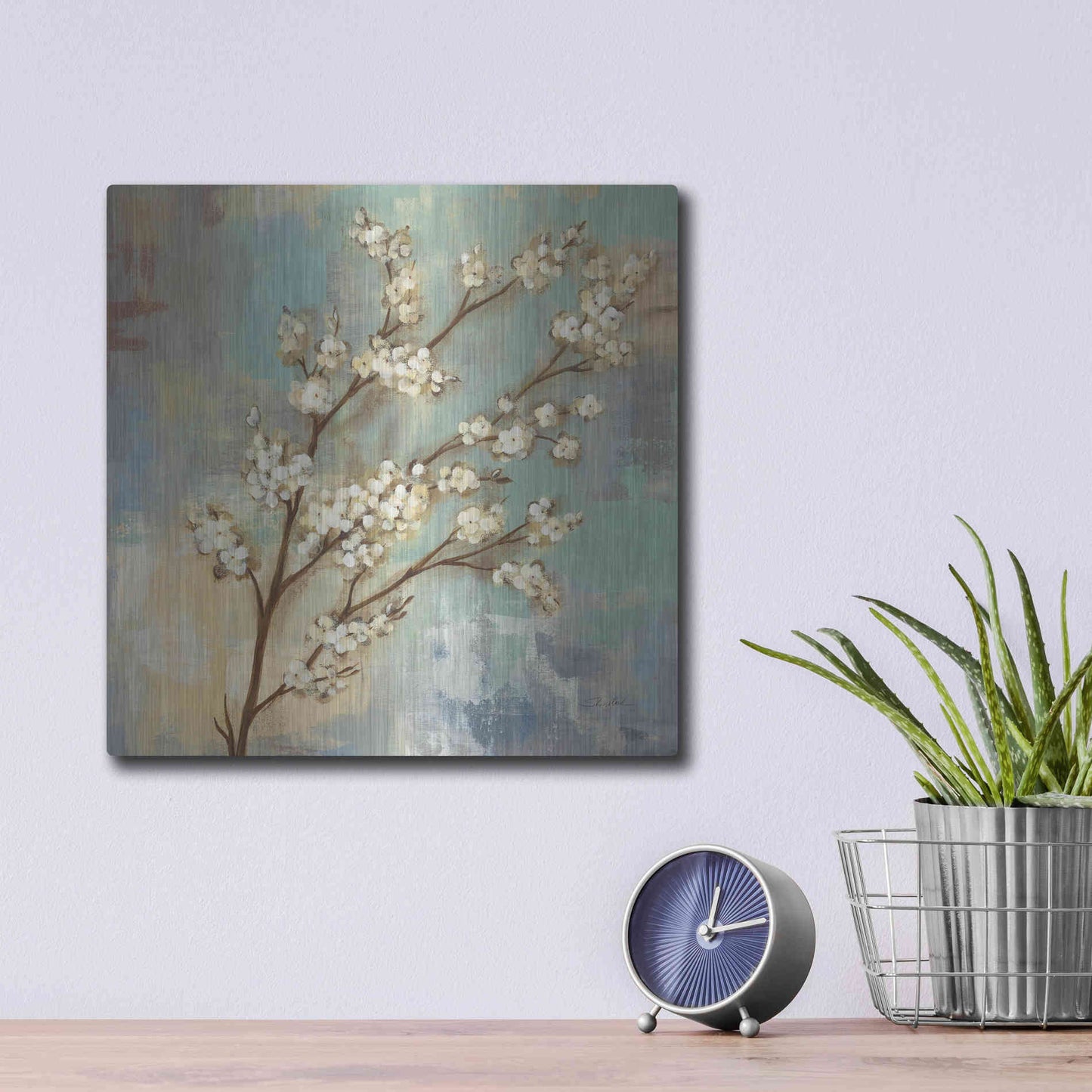 Luxe Metal Art 'Kyoto Blossoms I' by Silvia Vassileva, Metal Wall Art,12x12