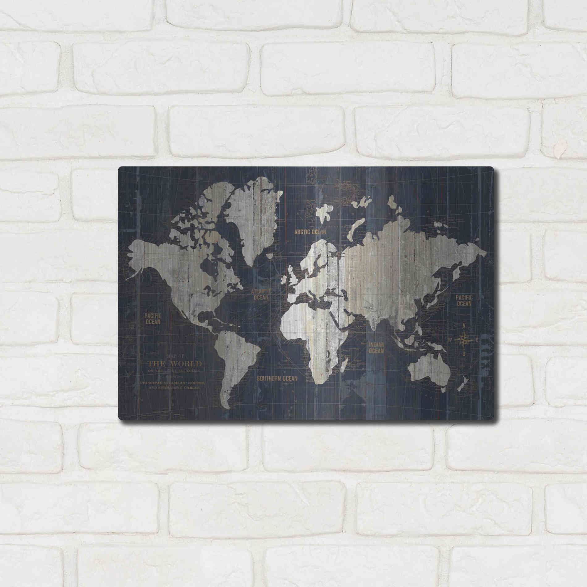 Luxe Metal Art 'Old World Map' by Wild Apple Portfolio, Metal Wall Art,16x12