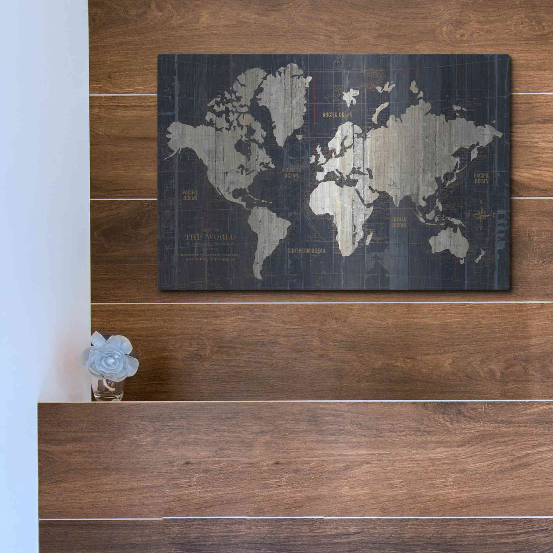 Luxe Metal Art 'Old World Map' by Wild Apple Portfolio, Metal Wall Art,16x12