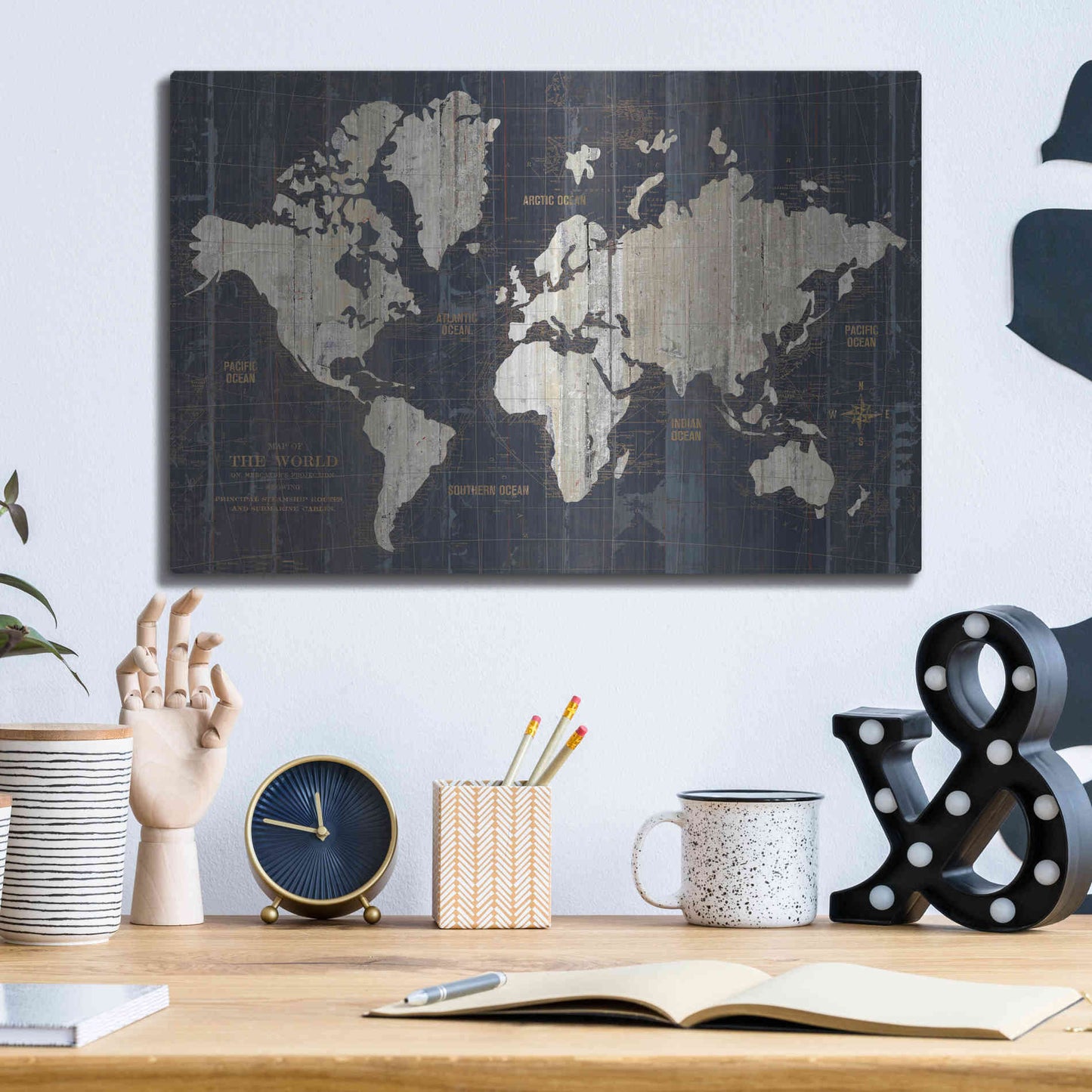 Luxe Metal Art 'Old World Map' by Wild Apple Portfolio, Metal Wall Art,16x12