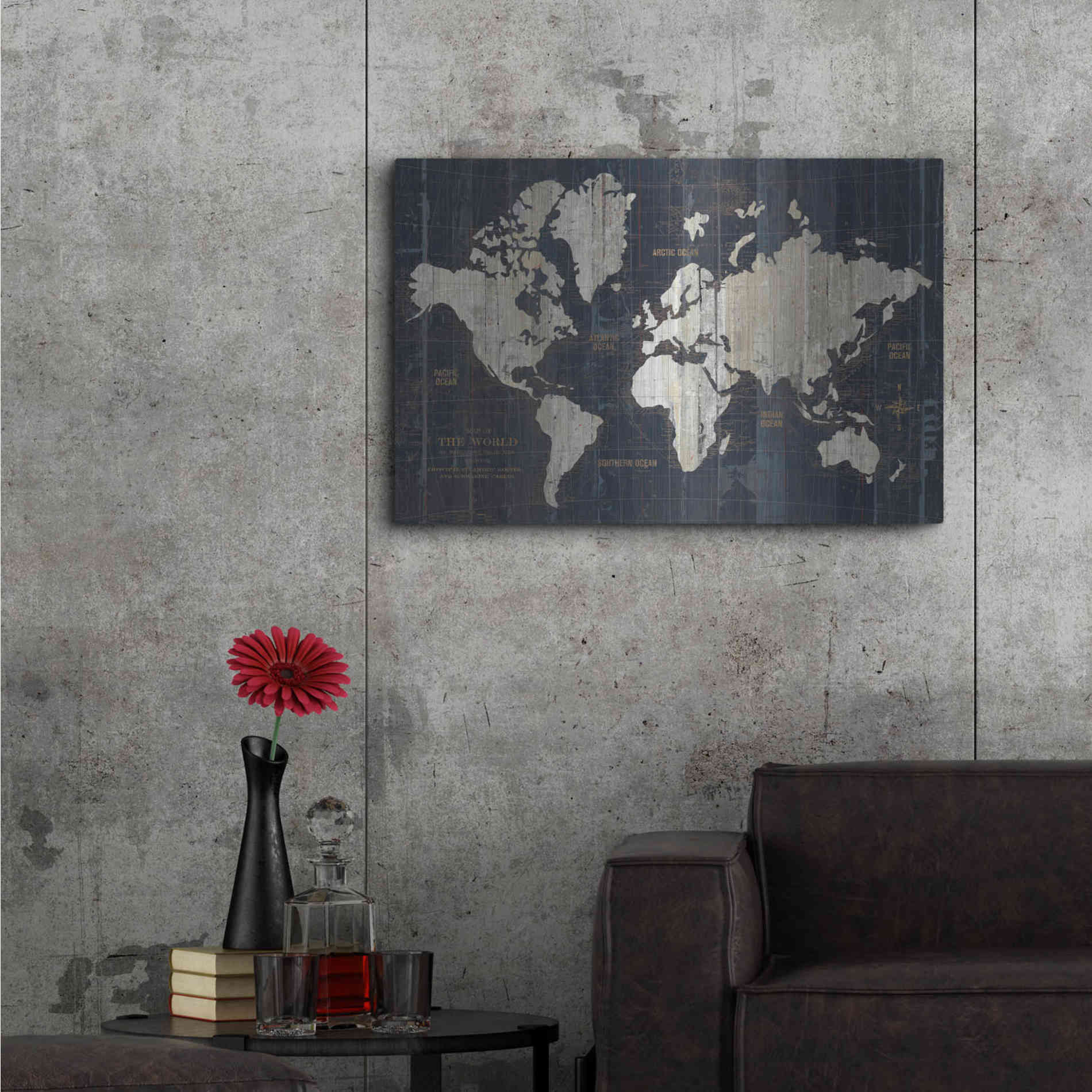 Luxe Metal Art 'Old World Map' by Wild Apple Portfolio, Metal Wall Art,36x24