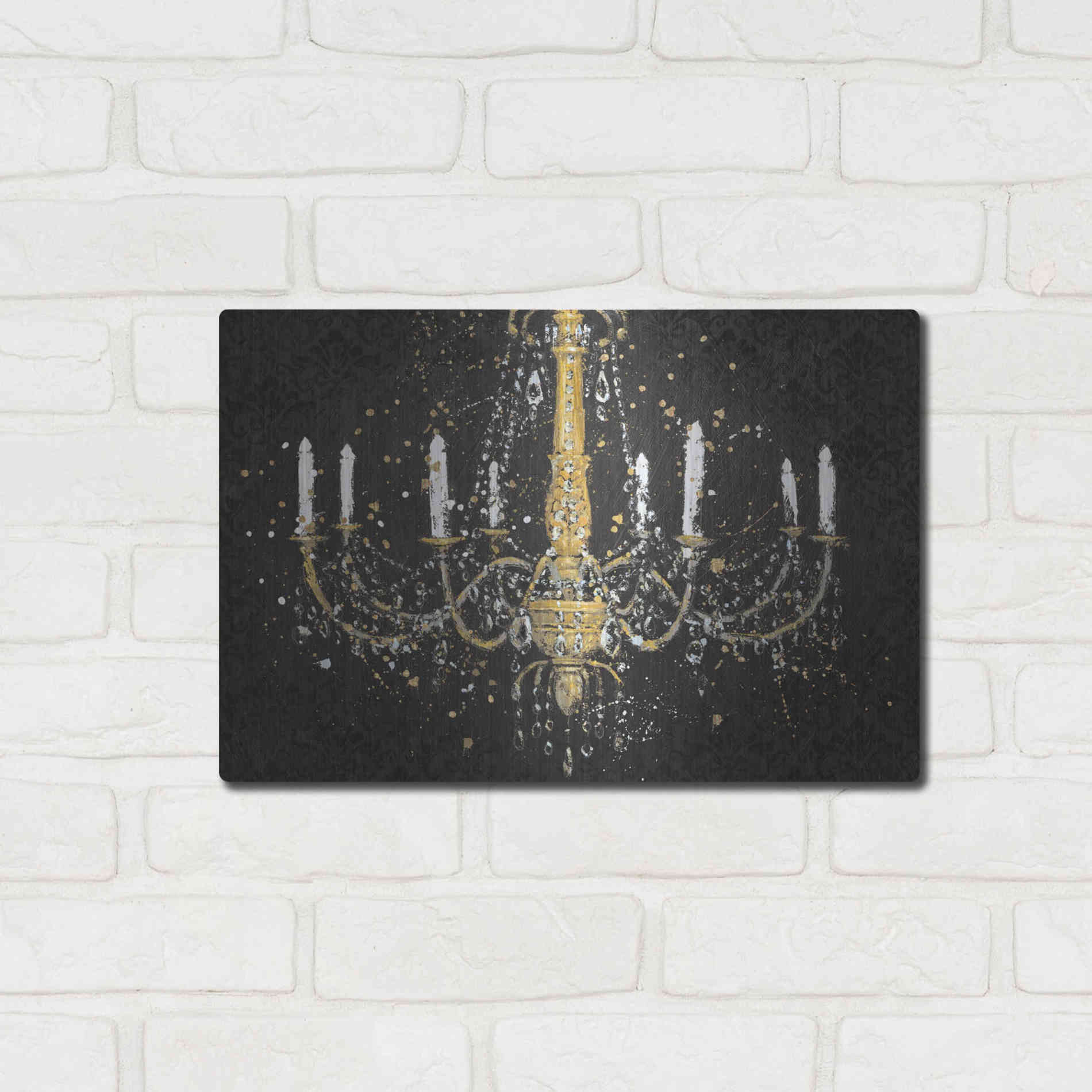 Luxe Metal Art 'Grand Chandelier Black I' by James Wiens, Metal Wall Art,16x12