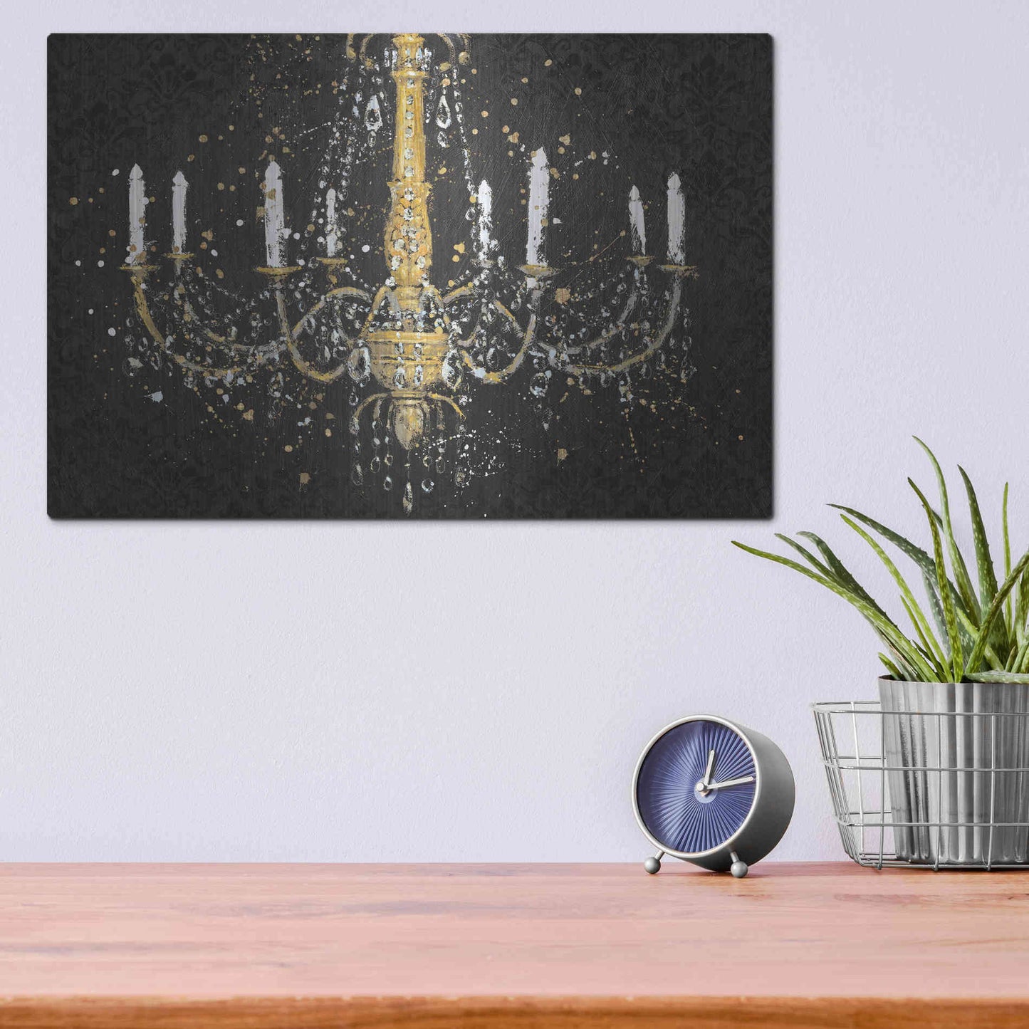 Luxe Metal Art 'Grand Chandelier Black I' by James Wiens, Metal Wall Art,16x12