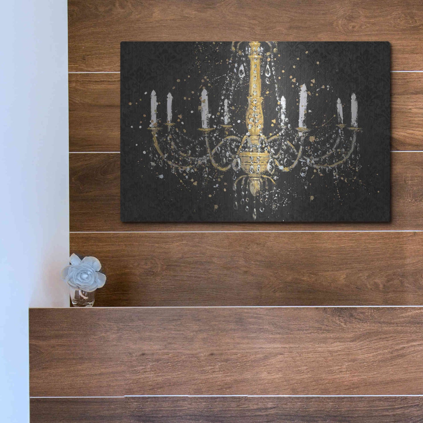 Luxe Metal Art 'Grand Chandelier Black I' by James Wiens, Metal Wall Art,16x12
