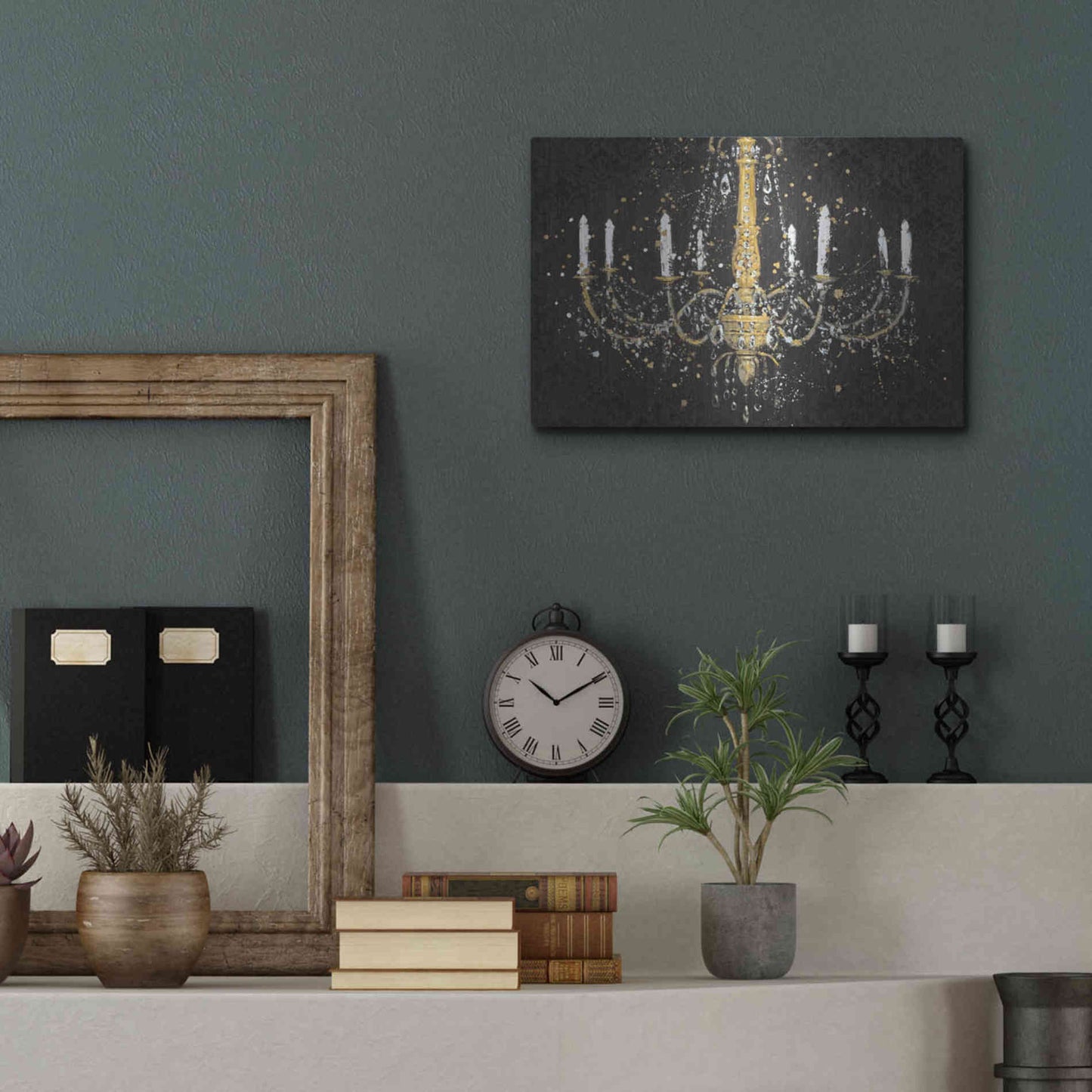 Luxe Metal Art 'Grand Chandelier Black I' by James Wiens, Metal Wall Art,16x12
