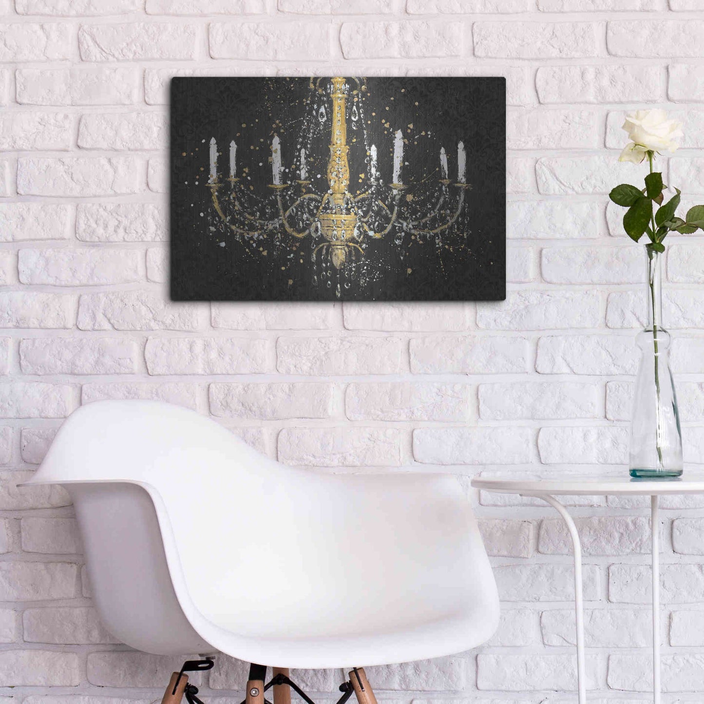 Luxe Metal Art 'Grand Chandelier Black I' by James Wiens, Metal Wall Art,24x16