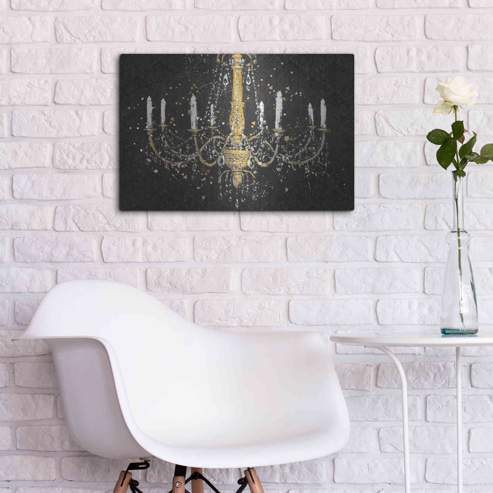 Luxe Metal Art 'Grand Chandelier Black I' by James Wiens, Metal Wall Art,24x16