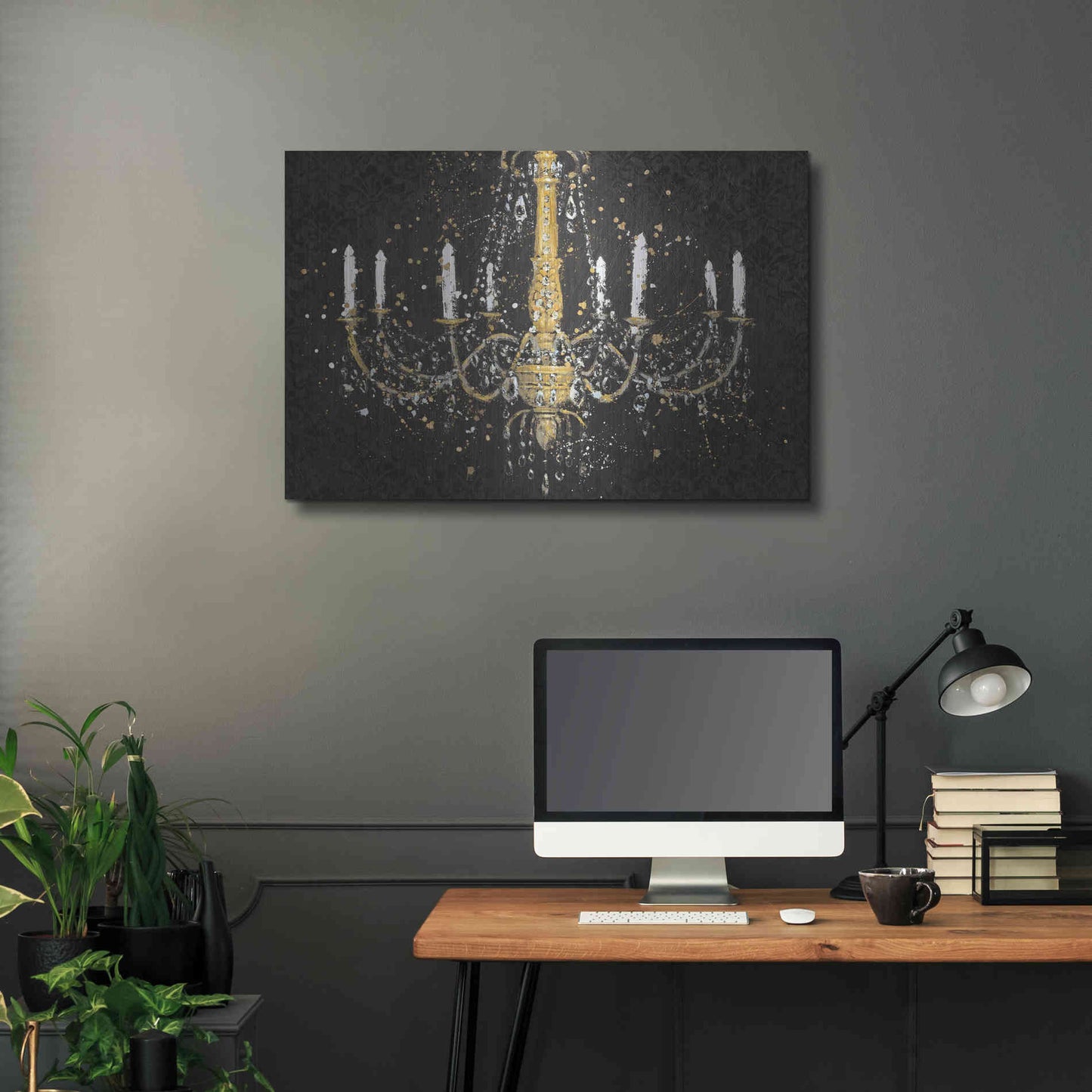 Luxe Metal Art 'Grand Chandelier Black I' by James Wiens, Metal Wall Art,36x24