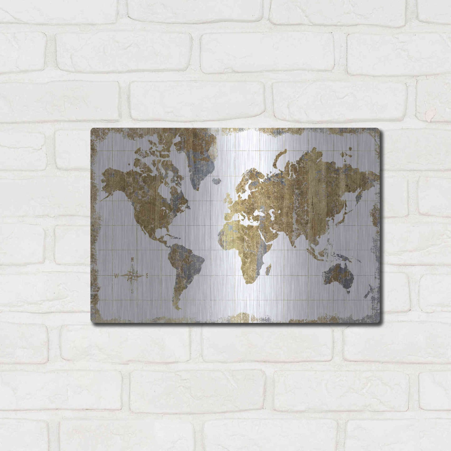 Luxe Metal Art 'Gilded Map' by Wild Apple Portfolio, Metal Wall Art,16x12