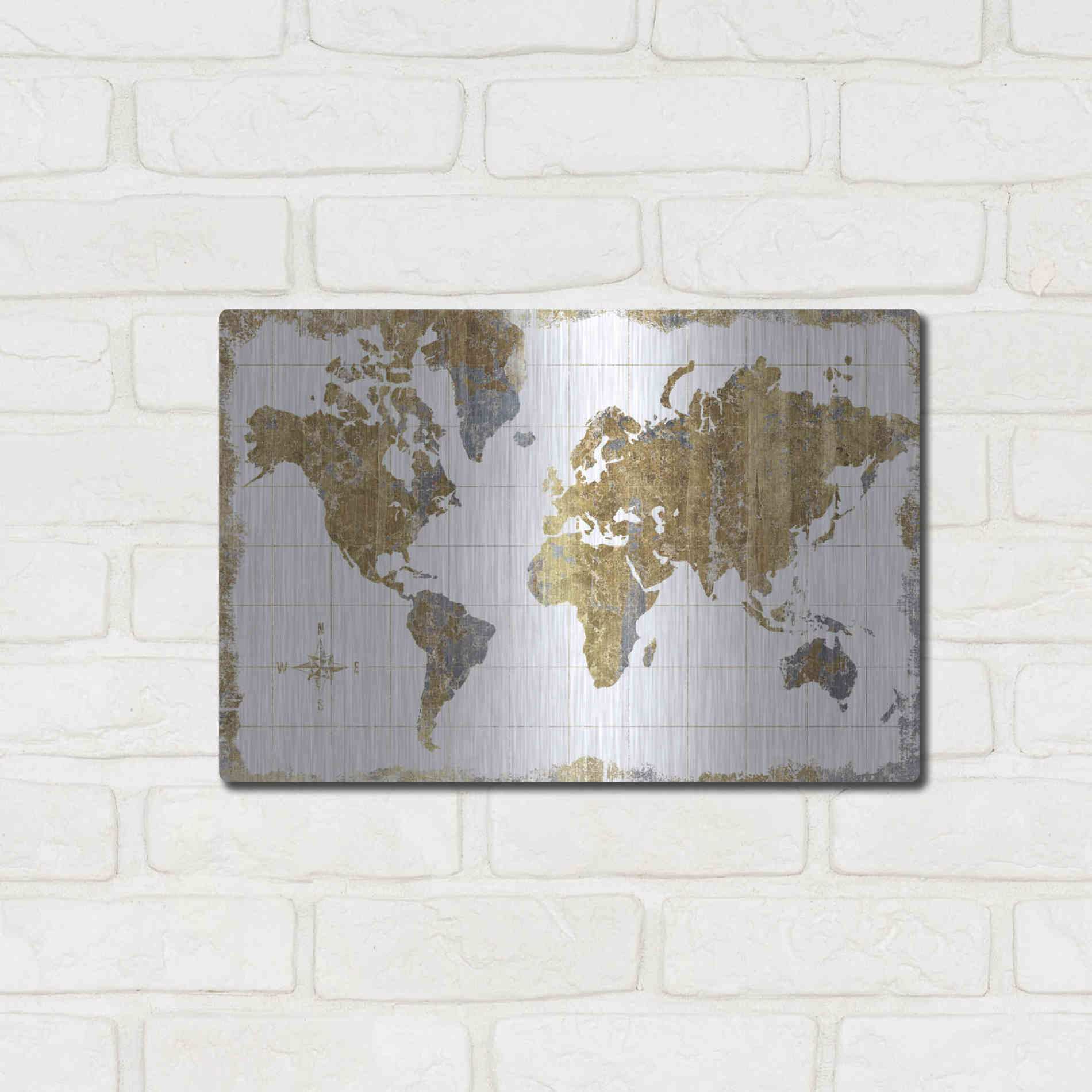 Luxe Metal Art 'Gilded Map' by Wild Apple Portfolio, Metal Wall Art,16x12