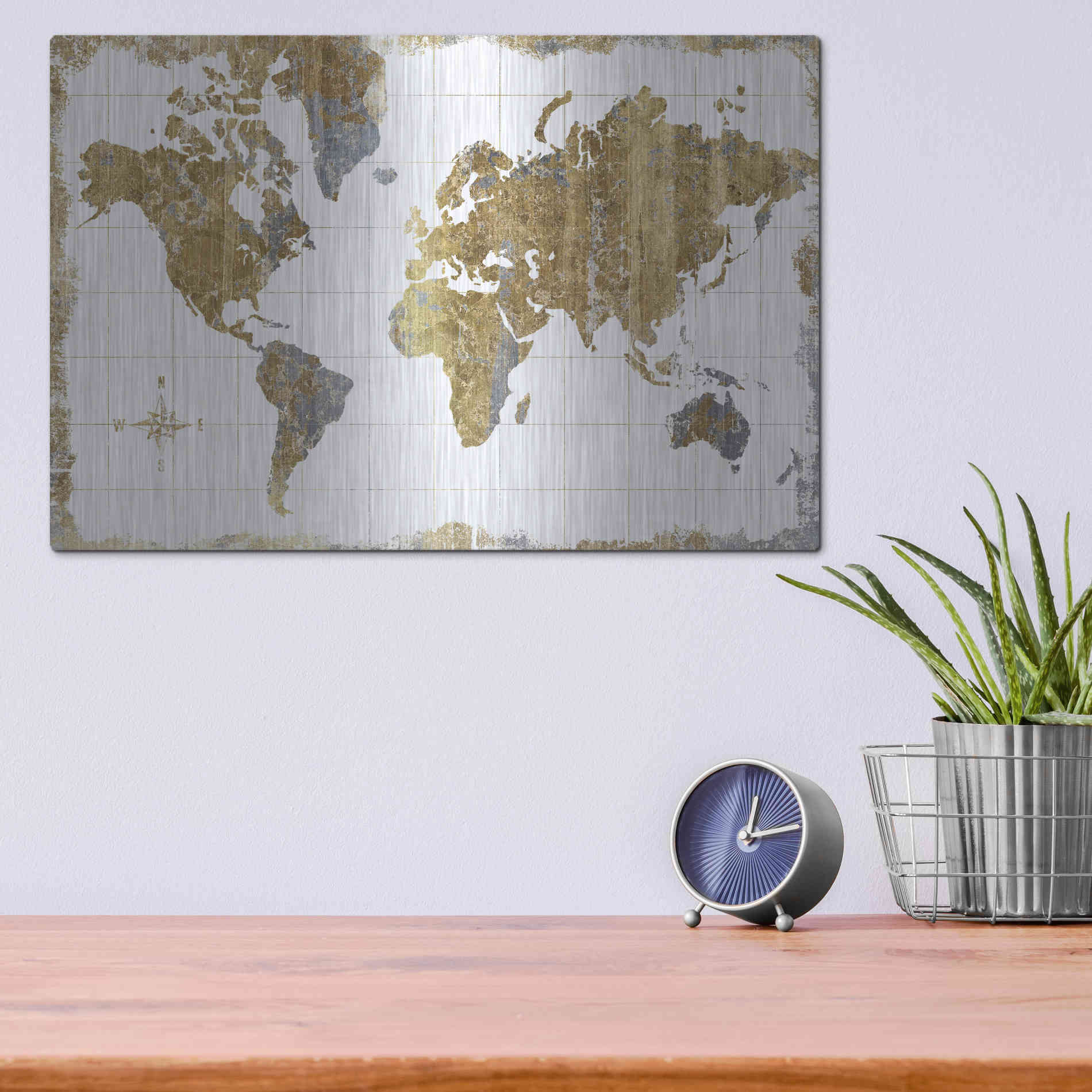 Luxe Metal Art 'Gilded Map' by Wild Apple Portfolio, Metal Wall Art,16x12