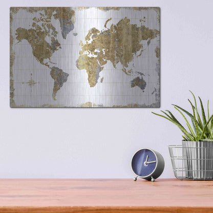 Luxe Metal Art 'Gilded Map' by Wild Apple Portfolio, Metal Wall Art,16x12